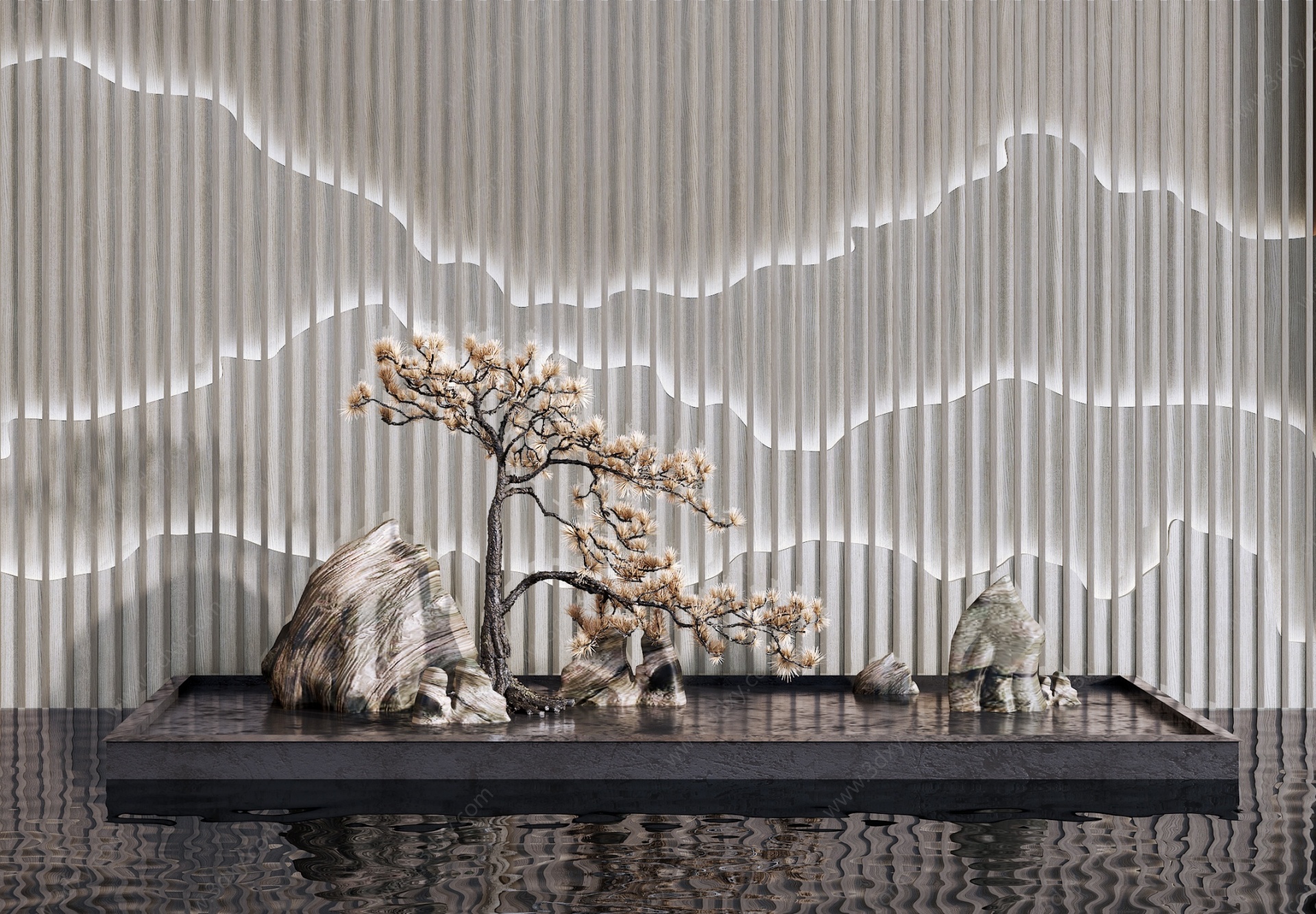 新中式山水景雕塑摆件3D模型