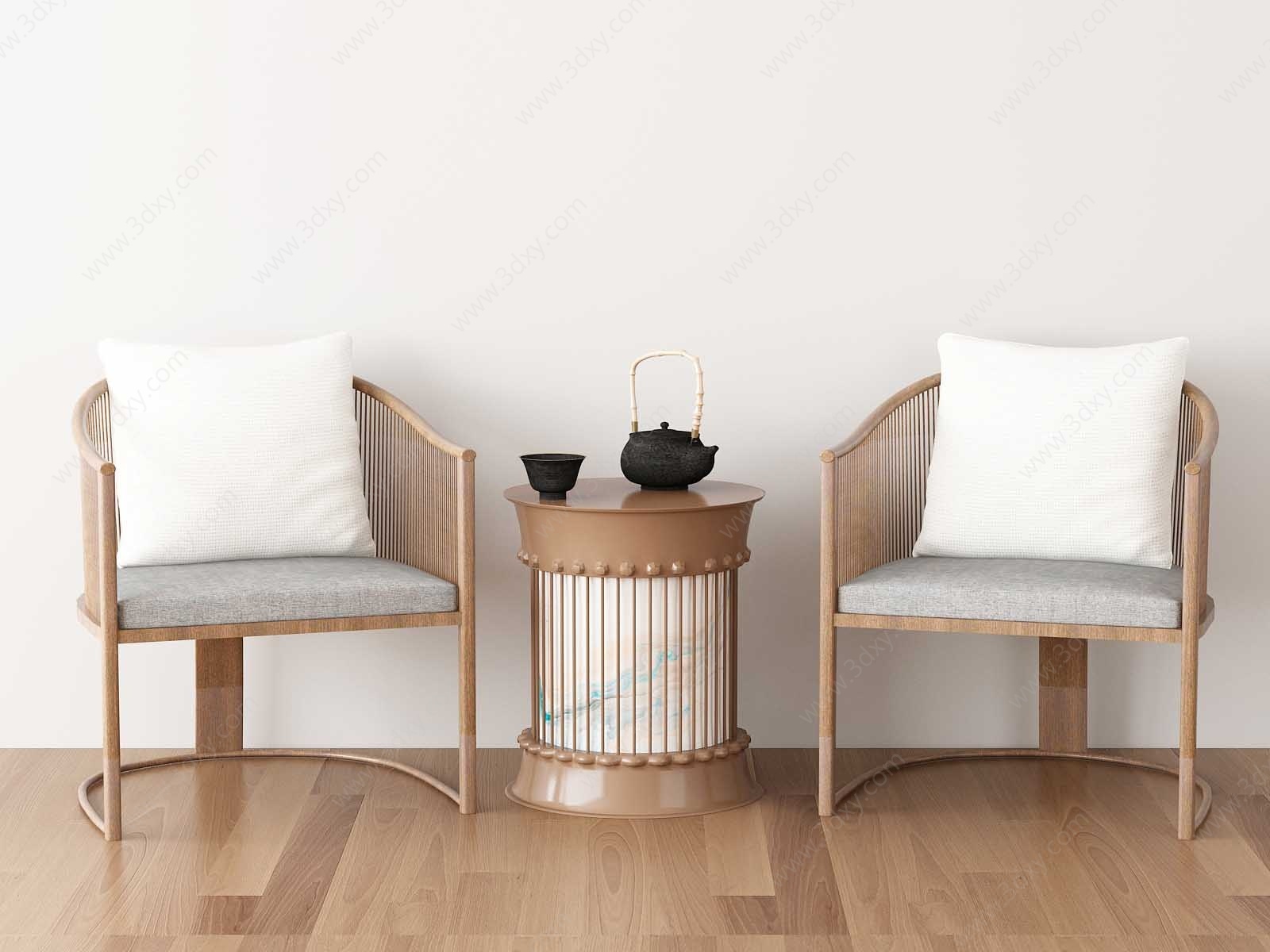 新中式休闲单人沙发茶几3D模型