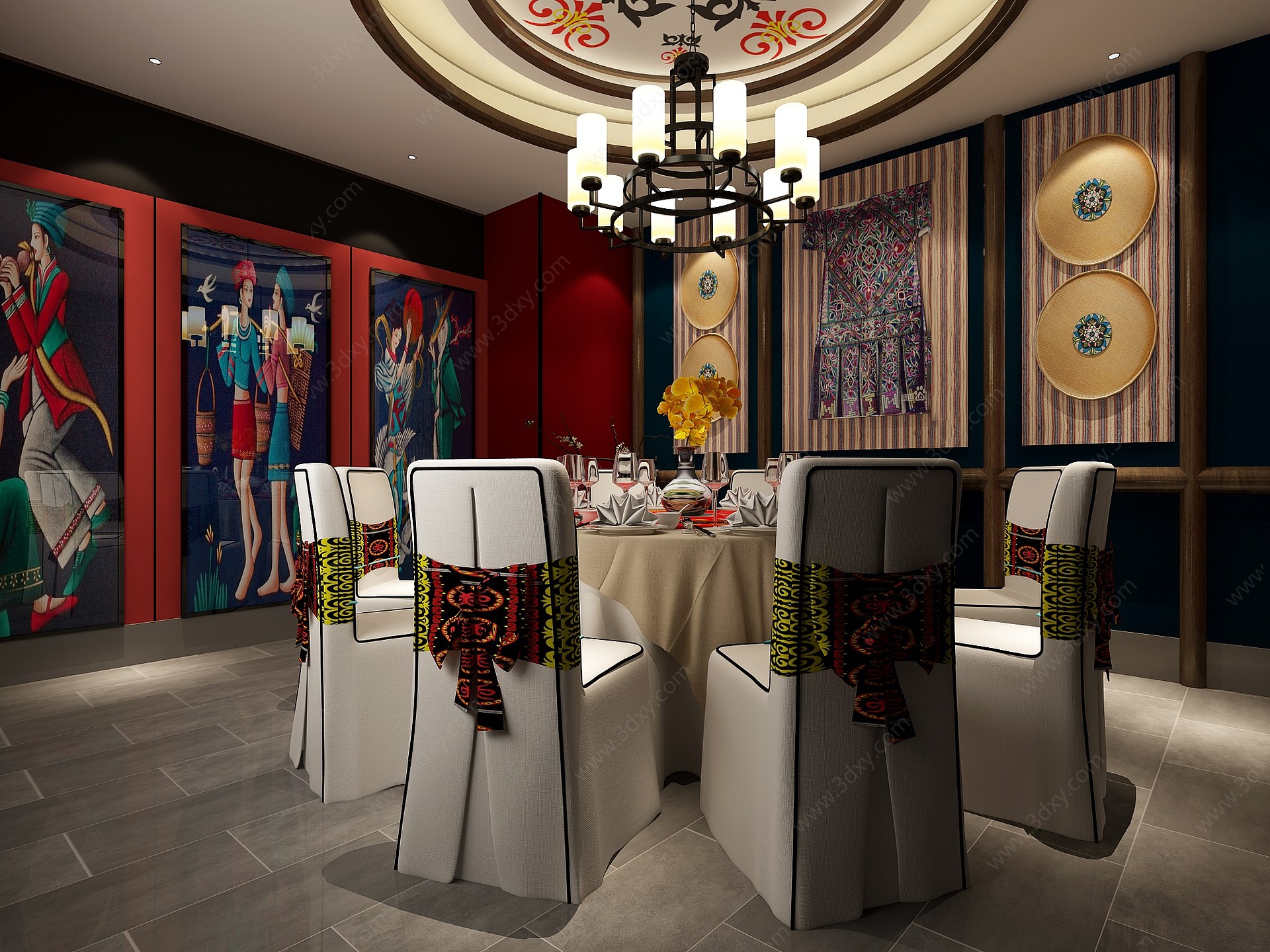 中式少数民族餐厅包厢3D模型