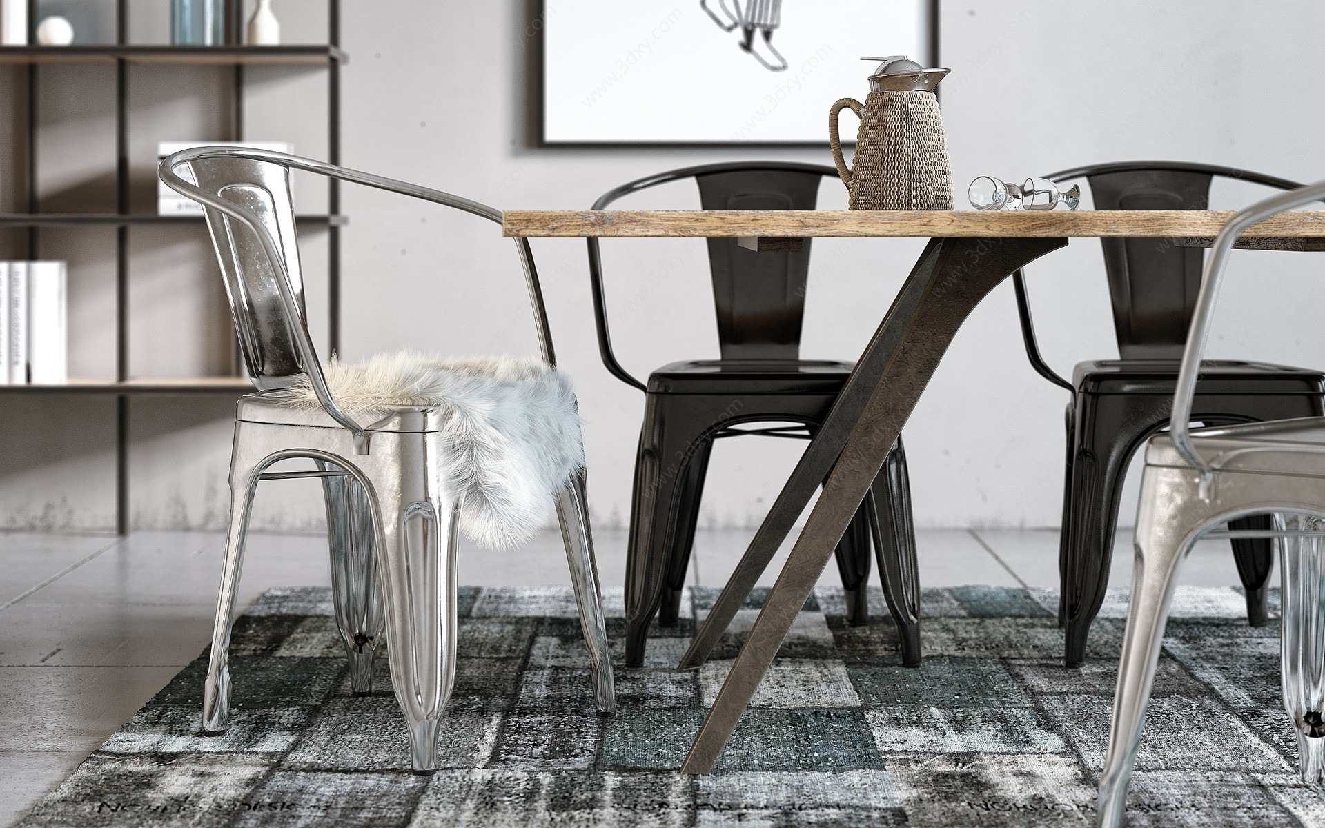 工业风格餐厅餐桌椅子3D模型