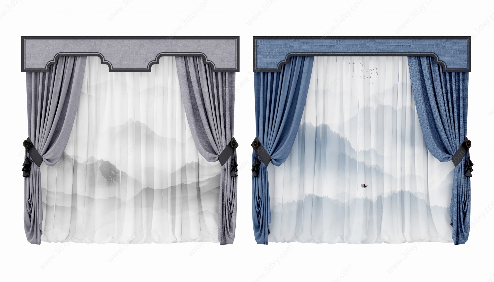 新中式窗帘组合3D模型