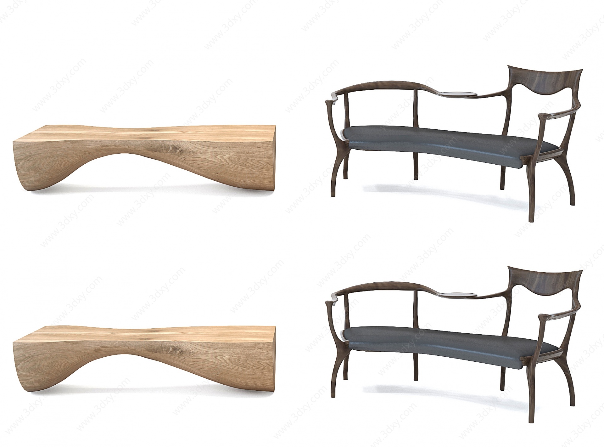 新中式异形长椅靠椅3D模型