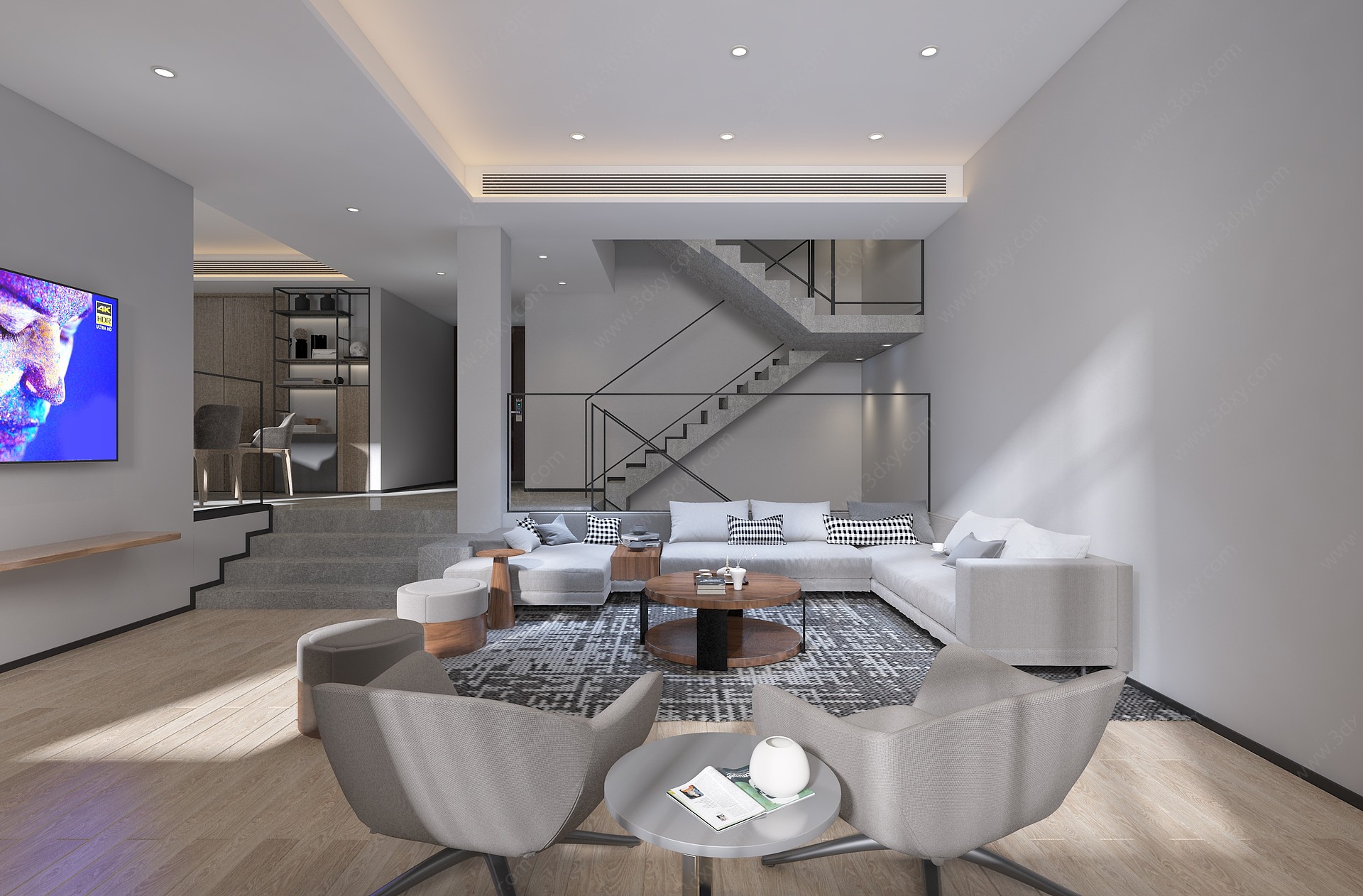 现代别墅客厅转角沙发3D模型
