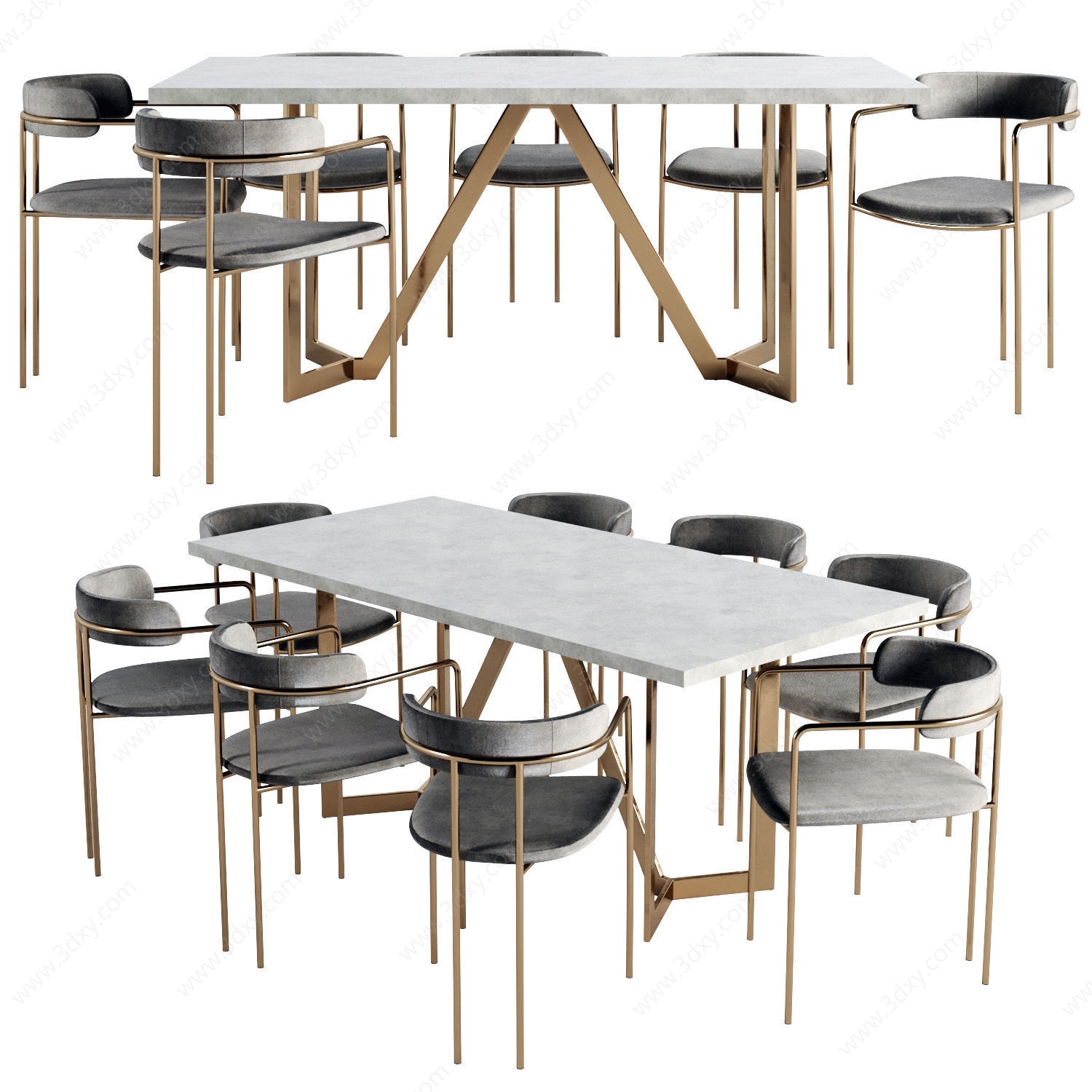 休闲多人餐桌椅铁艺组合3D模型