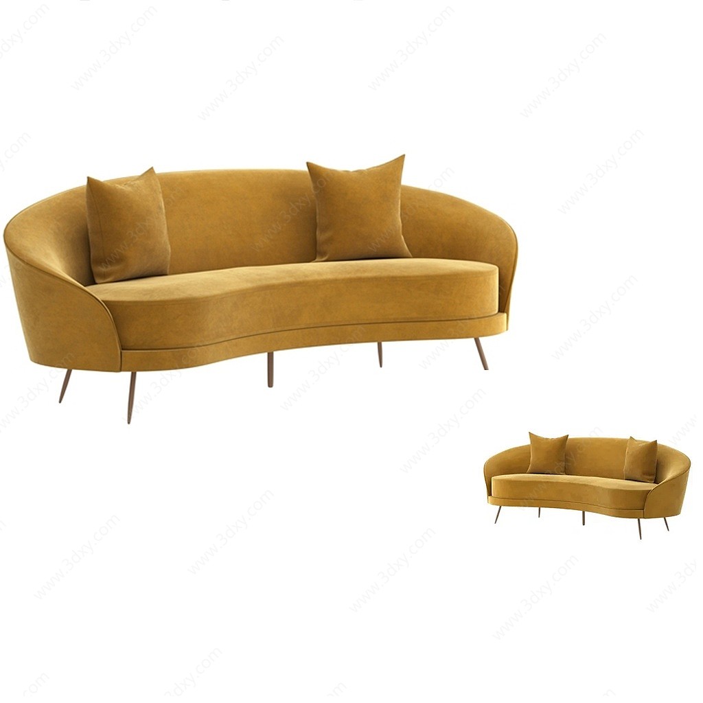 简欧创意绒布布艺黄色沙发3D模型