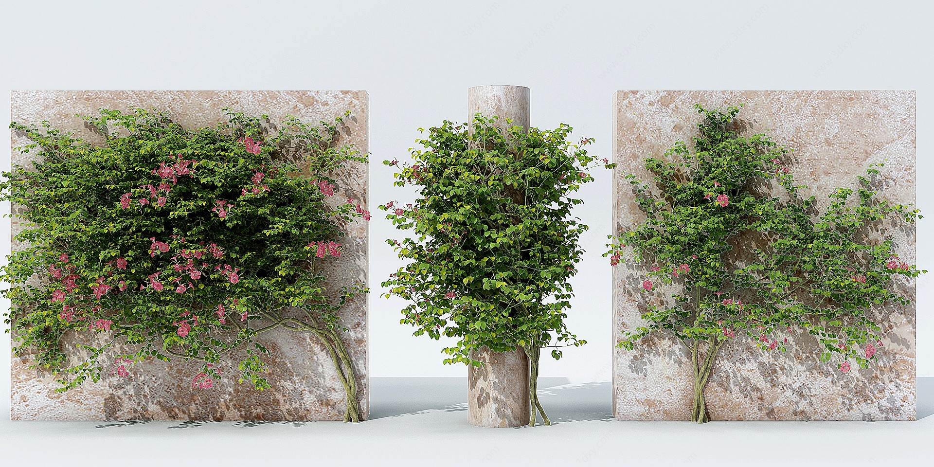 现代爬墙虎花卉滕蔓绿植墙3D模型