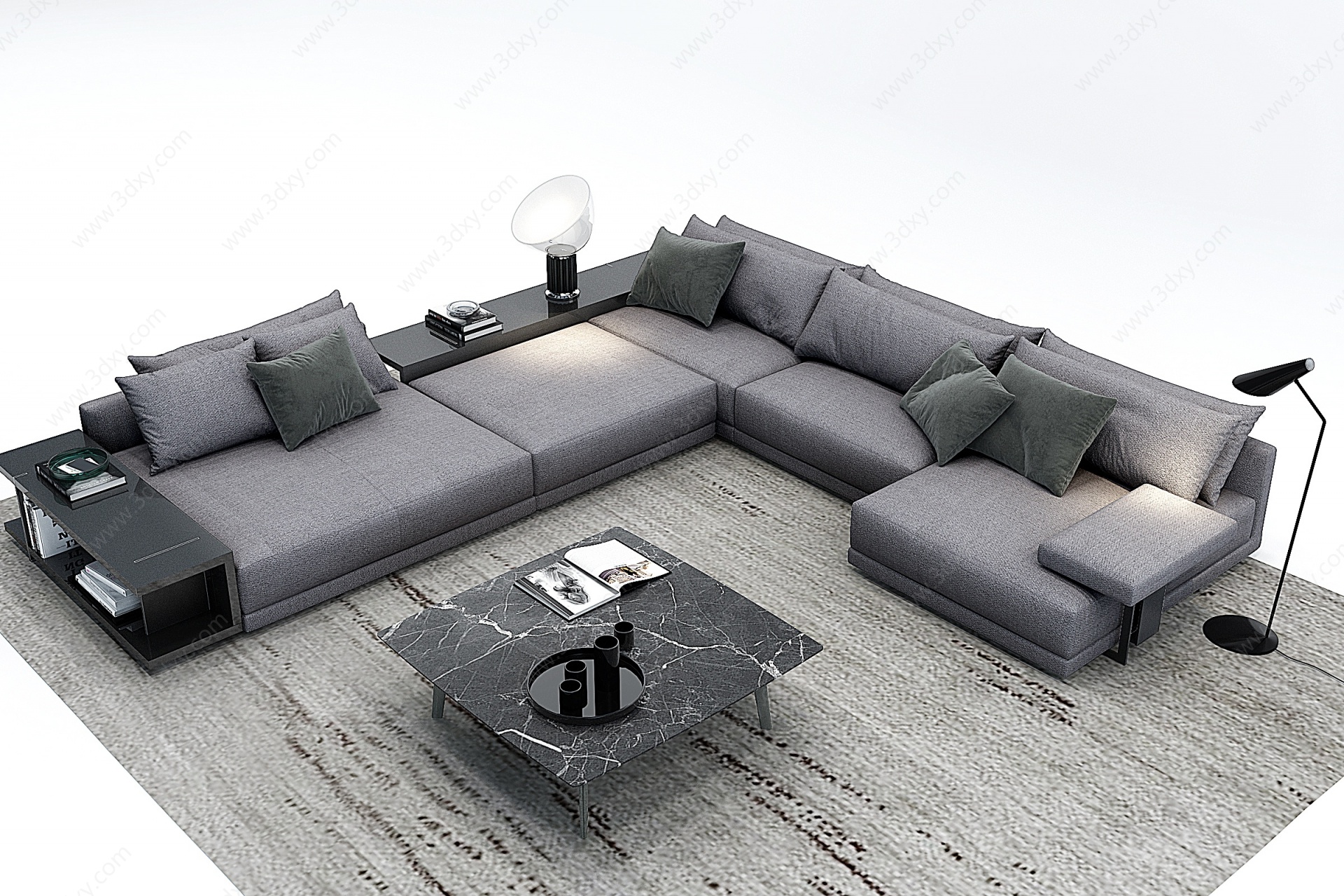 现代布艺拐角沙发3D模型