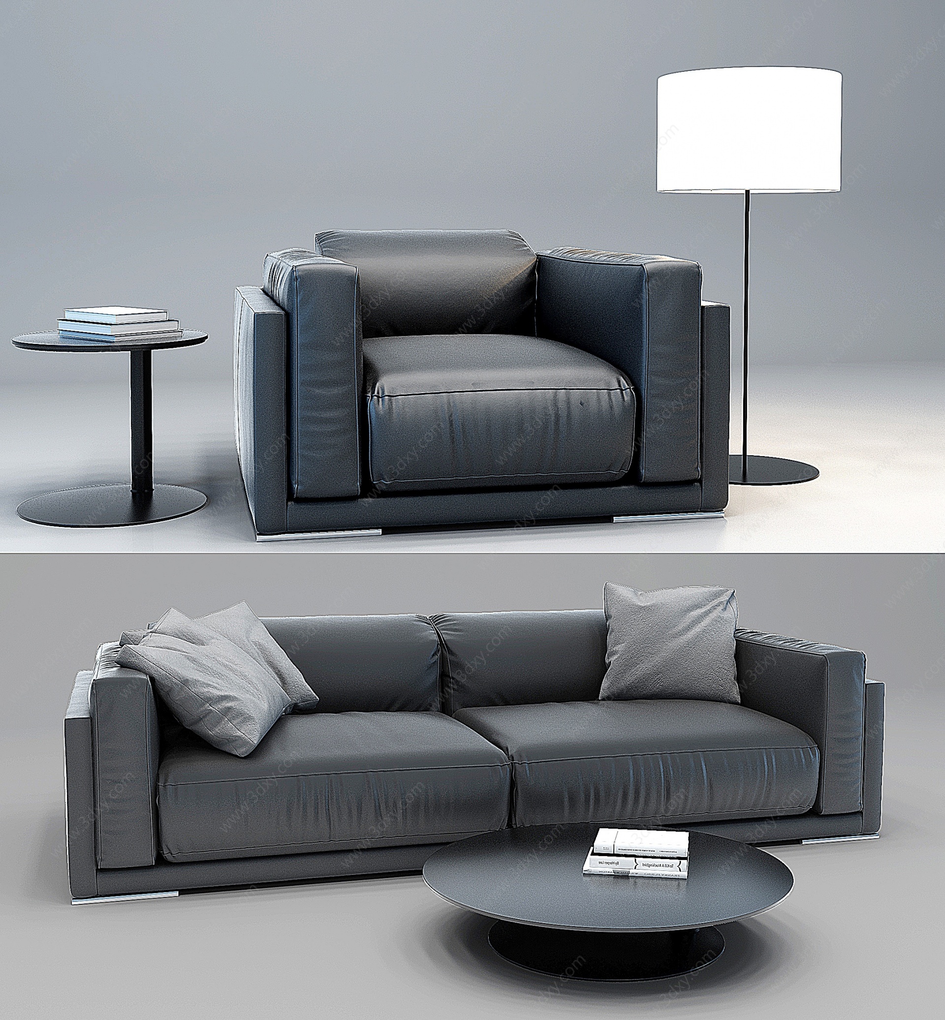 现代办公皮革办公沙发3D模型