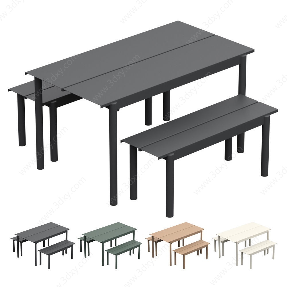工业风不锈钢桌椅组合3D模型