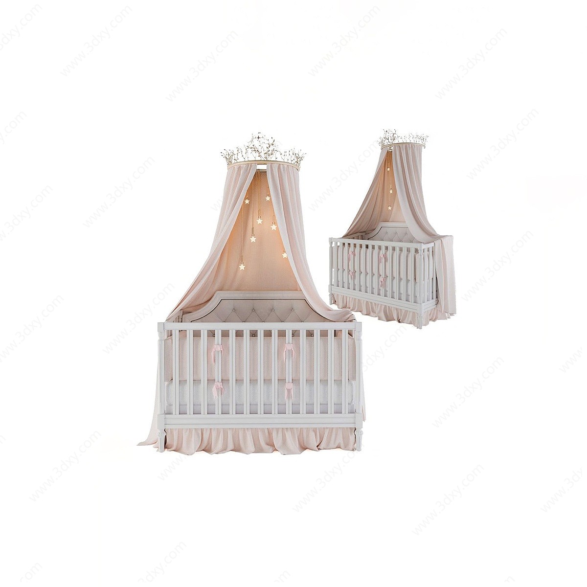 现代温馨王冠粉色女婴儿床3D模型