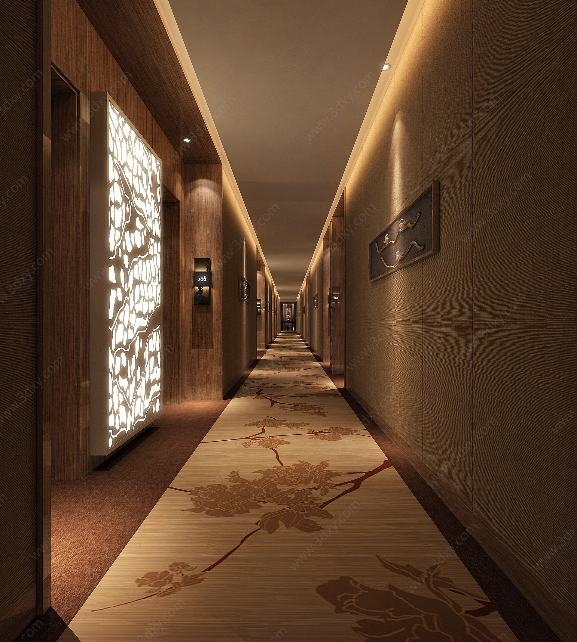 新中式酒店走道3D模型