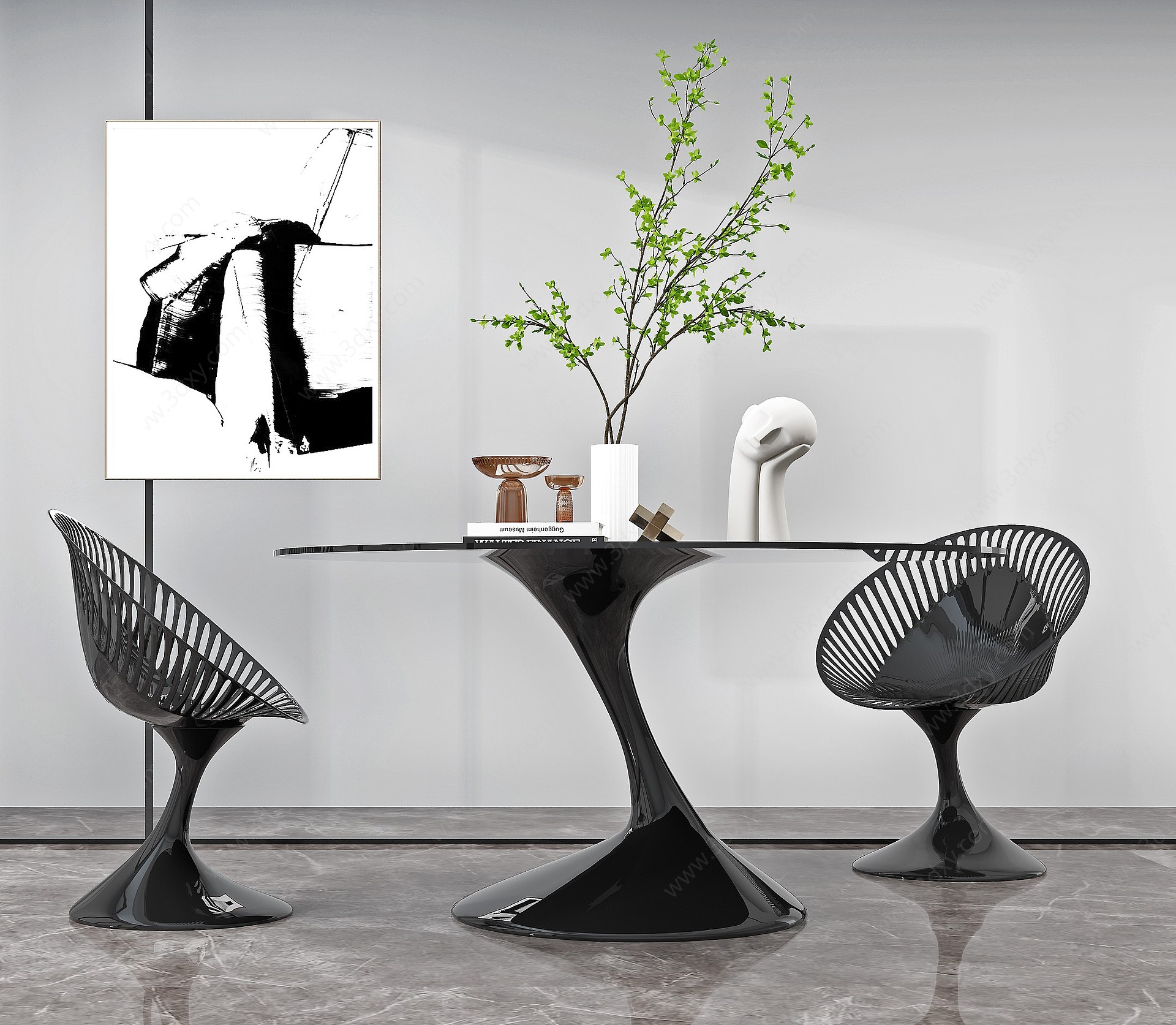 现代镂空休闲桌椅组合3D模型
