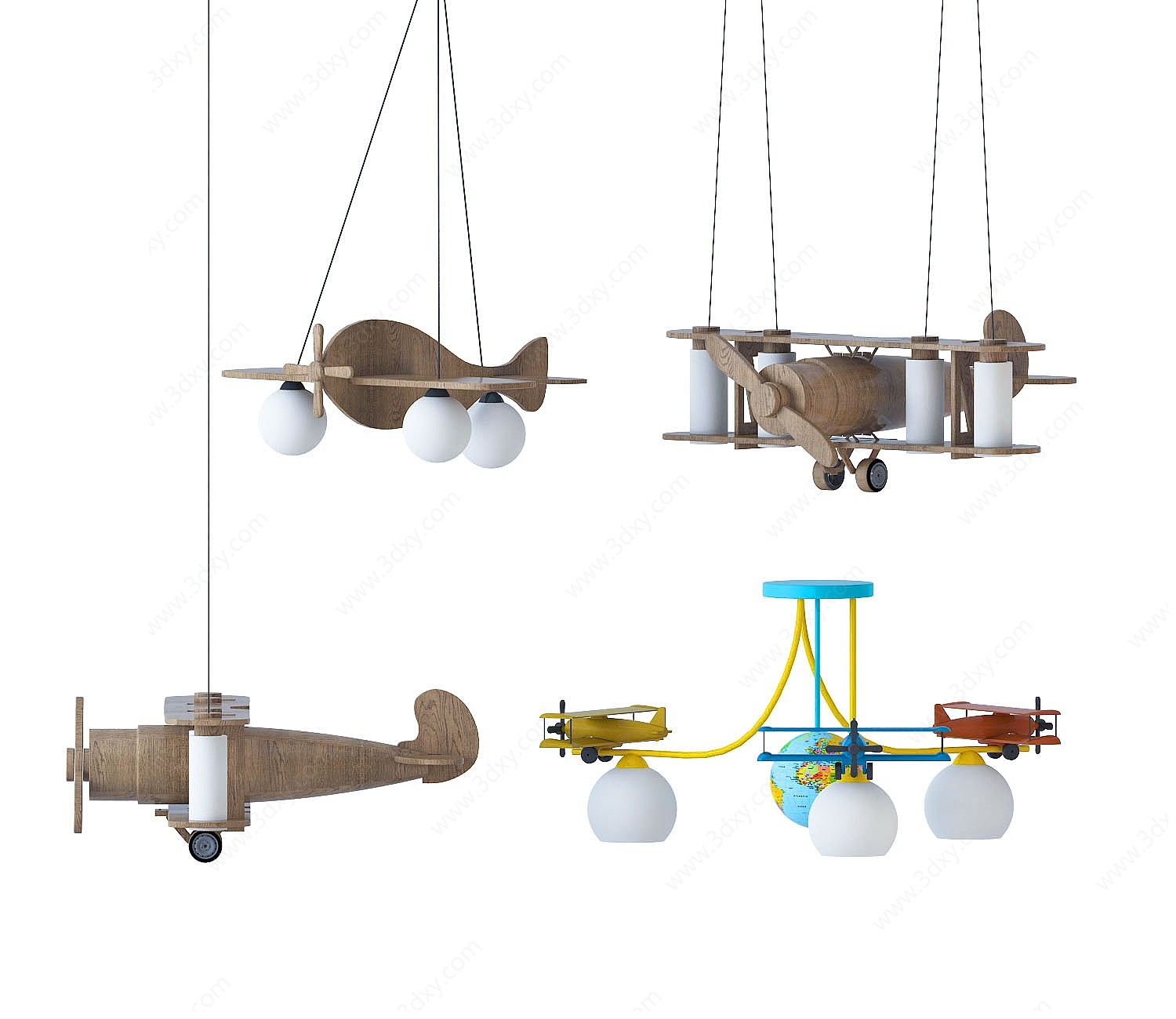 现代儿童飞机吊灯组合3D模型