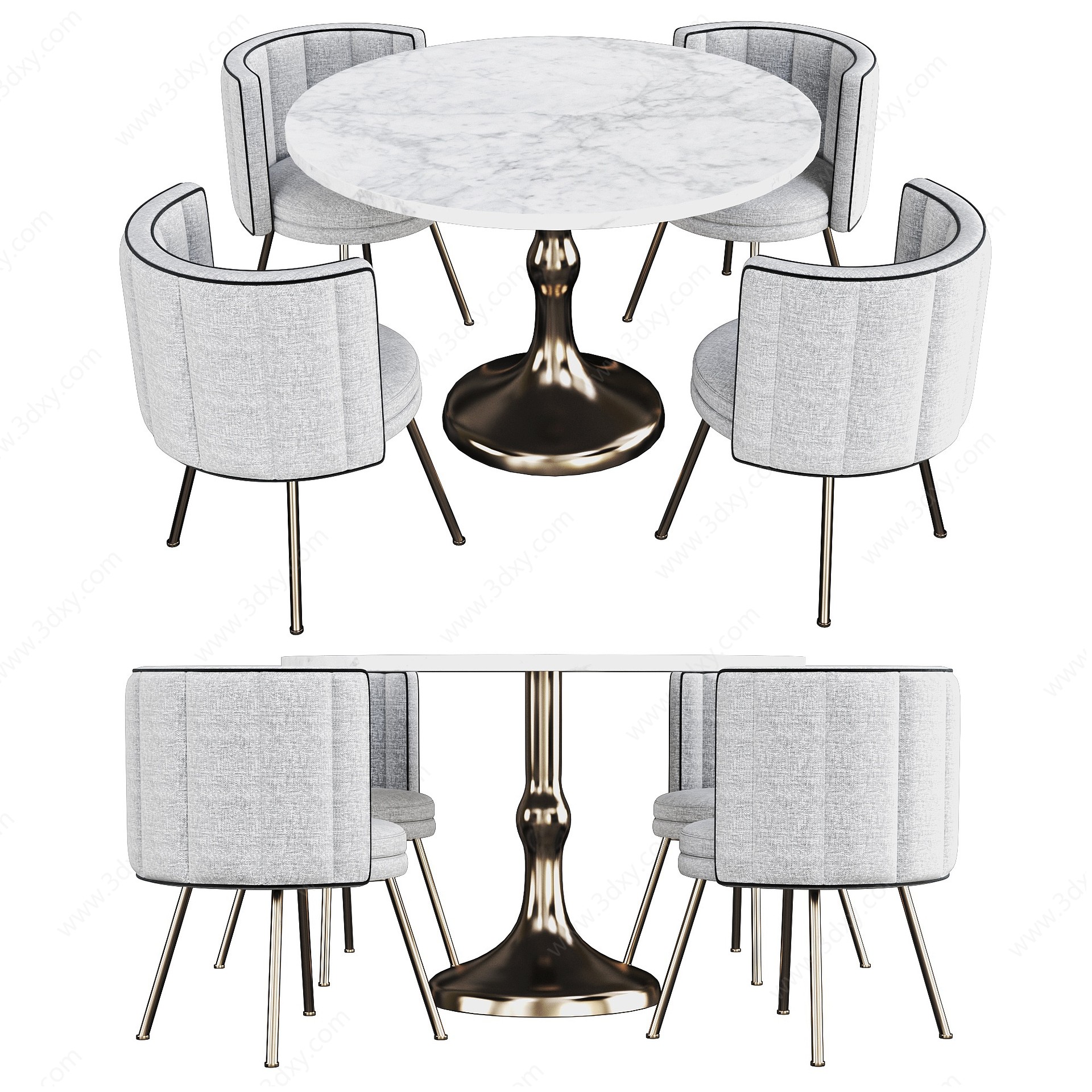 现代轻奢圆形餐桌椅3D模型