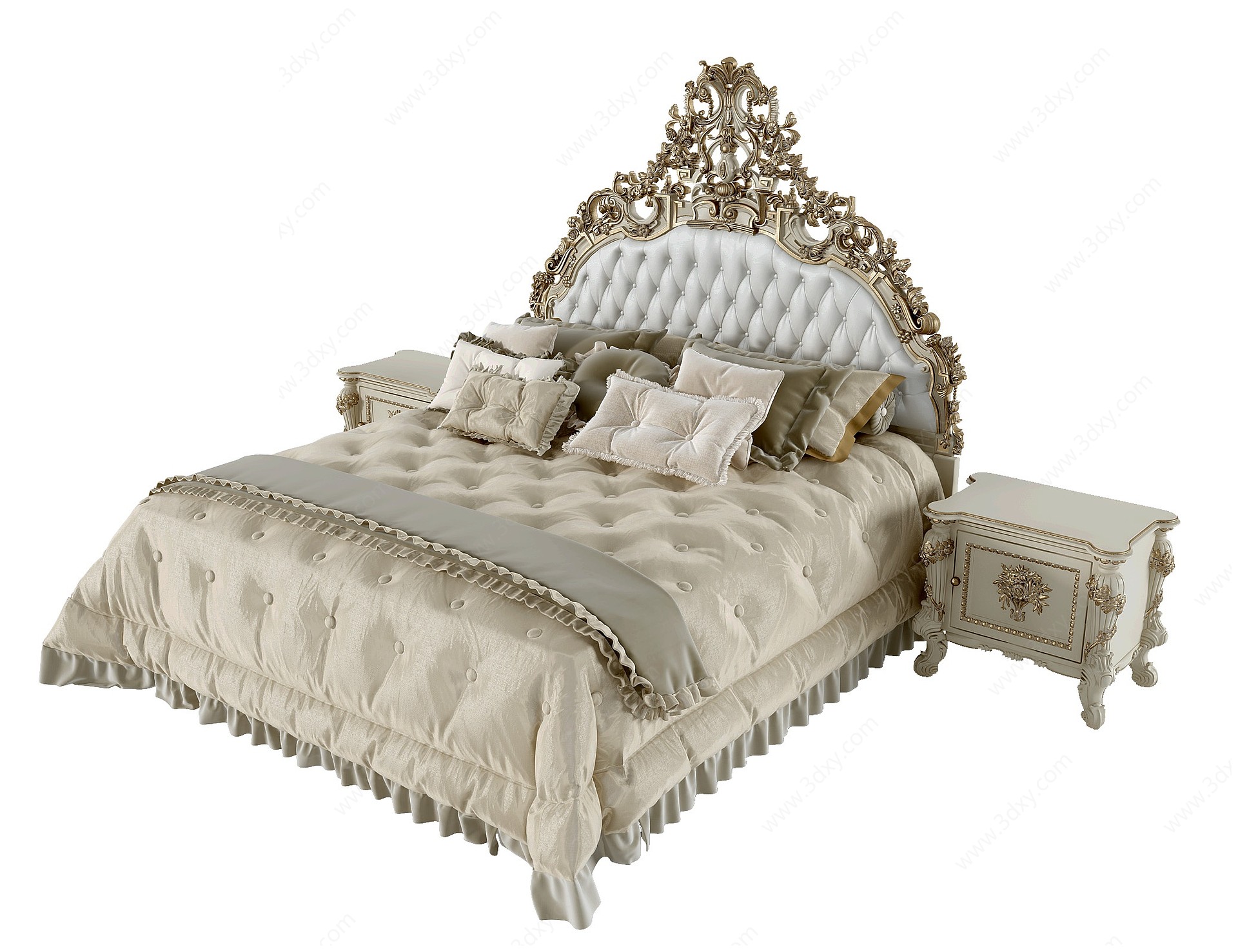 欧式法式古典雕花双人床3D模型