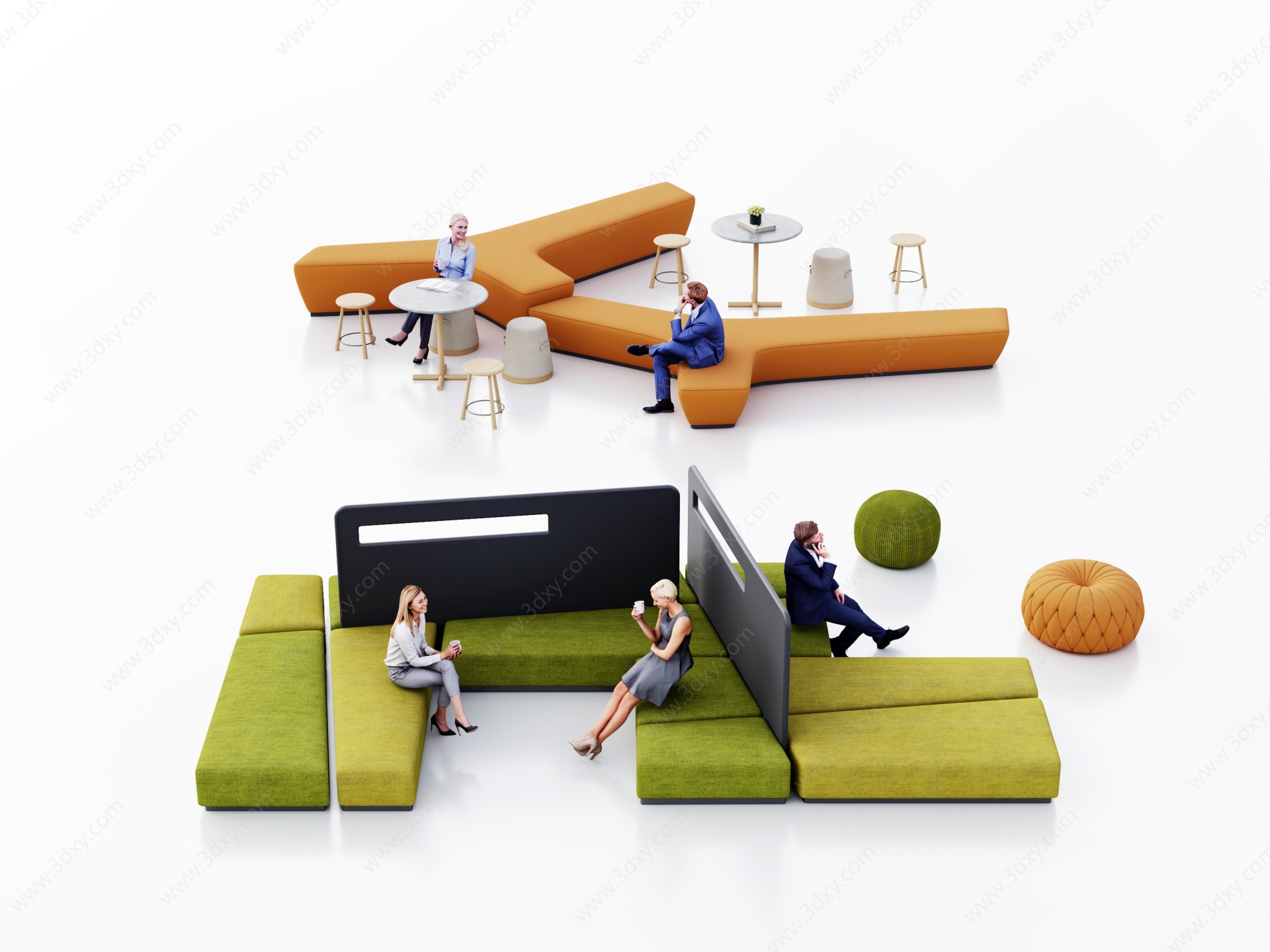 现代办公等候区沙发3D模型