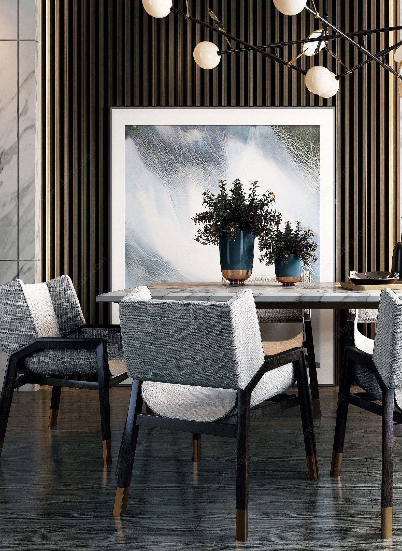 现代简约餐厅桌椅组合3D模型