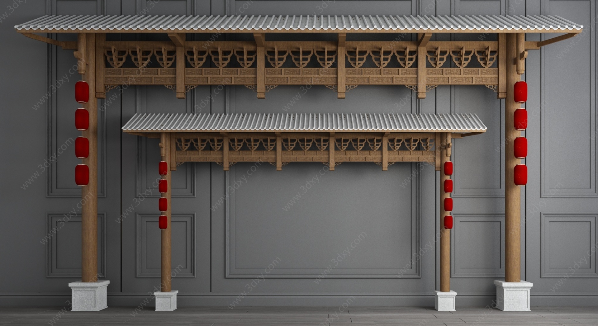 新中式门头屋檐建筑构件3D模型