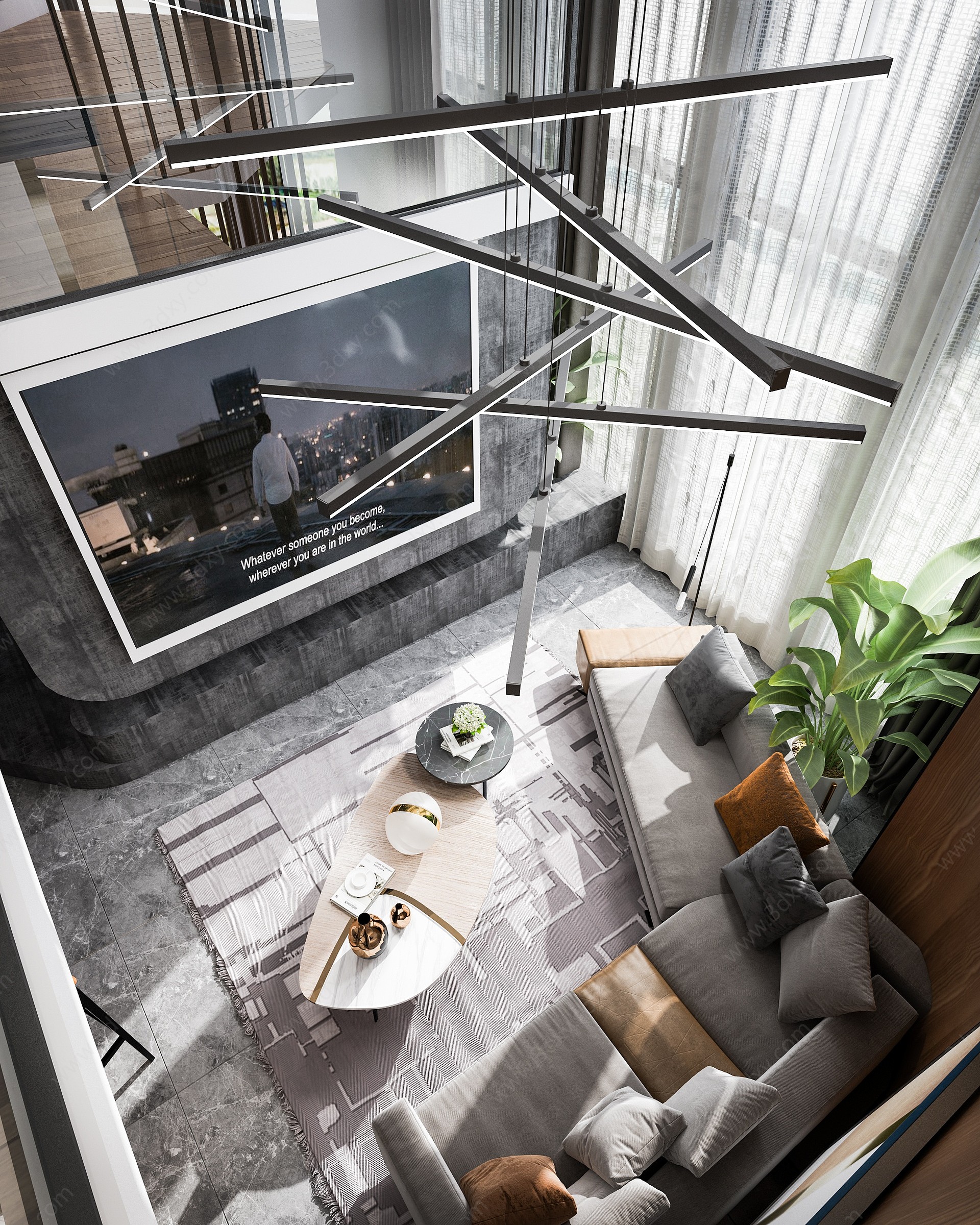 现代公寓复式客餐厅卧室3D模型