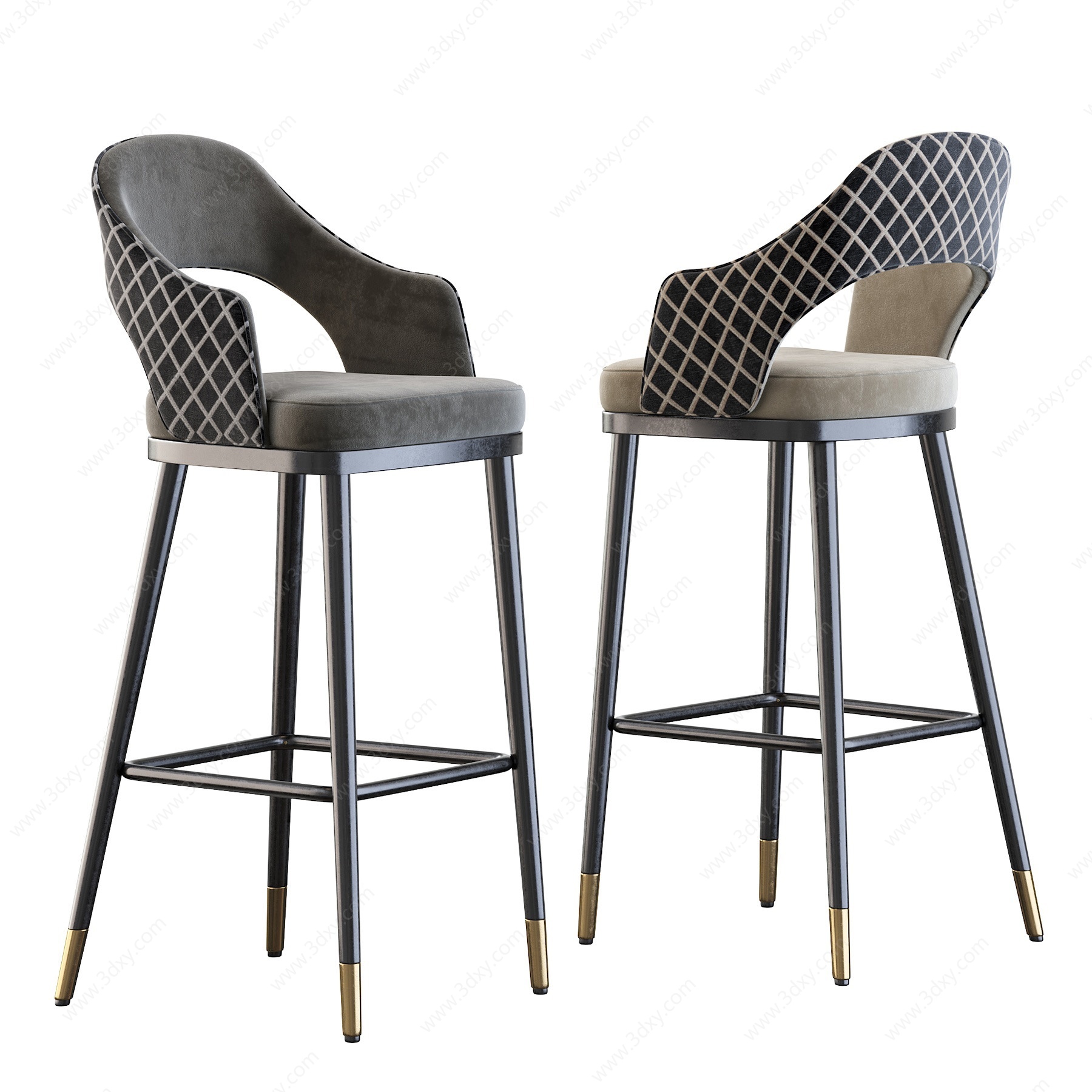 高品质实木软质吧椅3D模型