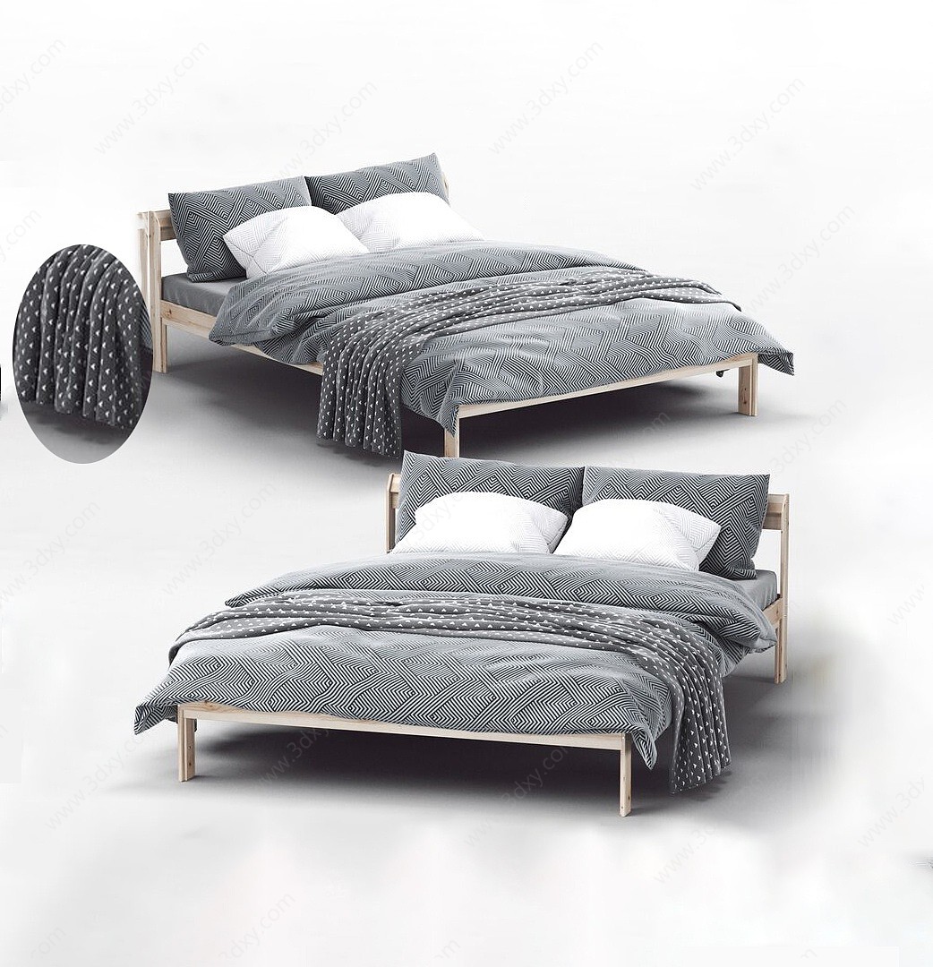 宜家松木双人床3D模型