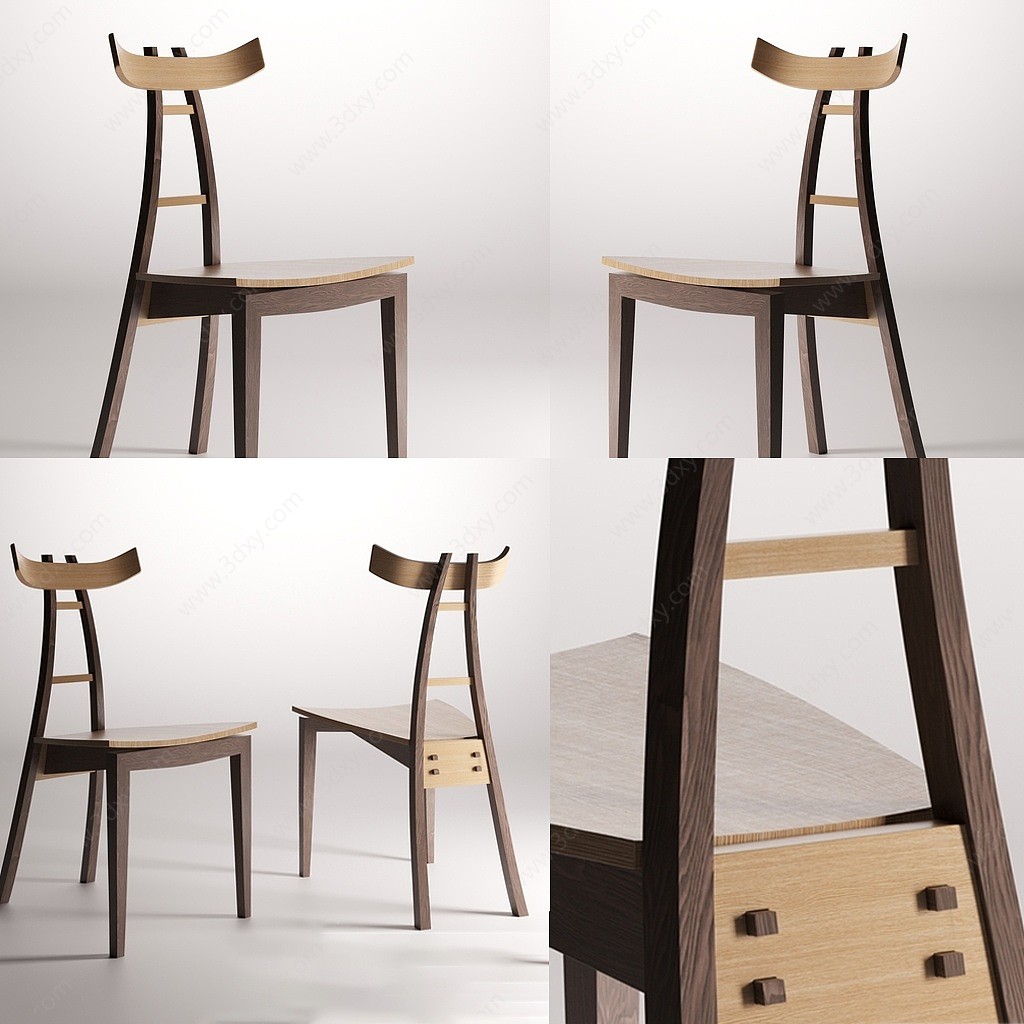 现代个性鹿头木椅3D模型