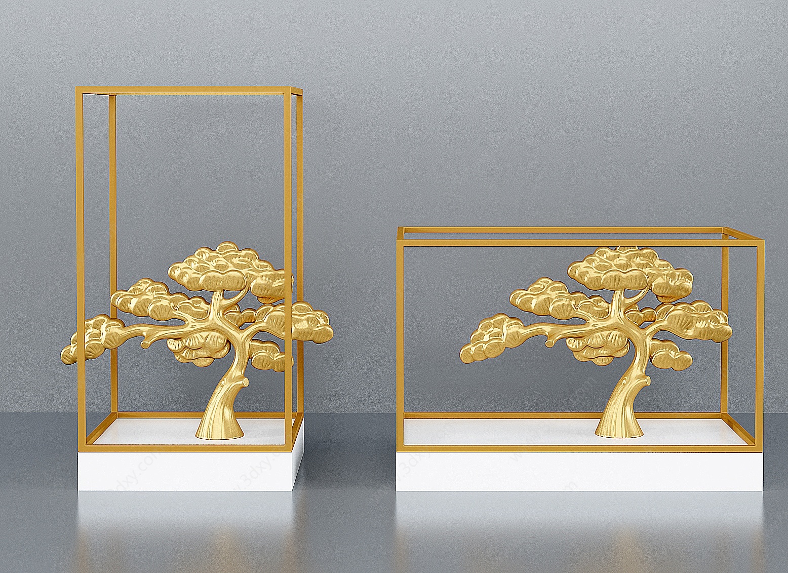 大相莲花新中式金属松树3D模型