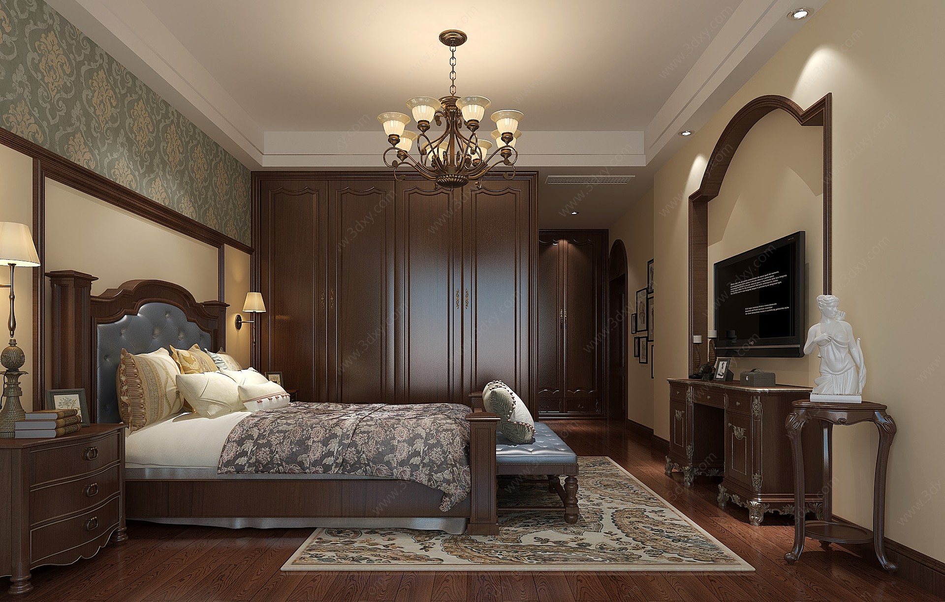 古典美式卧室3D模型