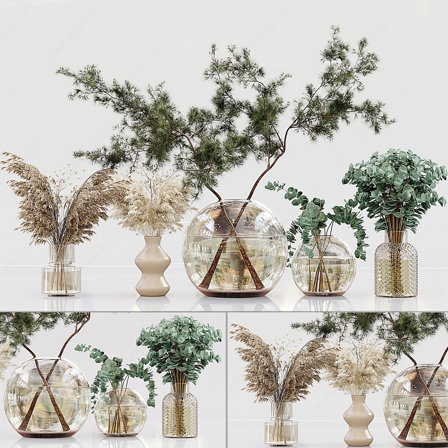 现代植物玻璃花瓶3D模型