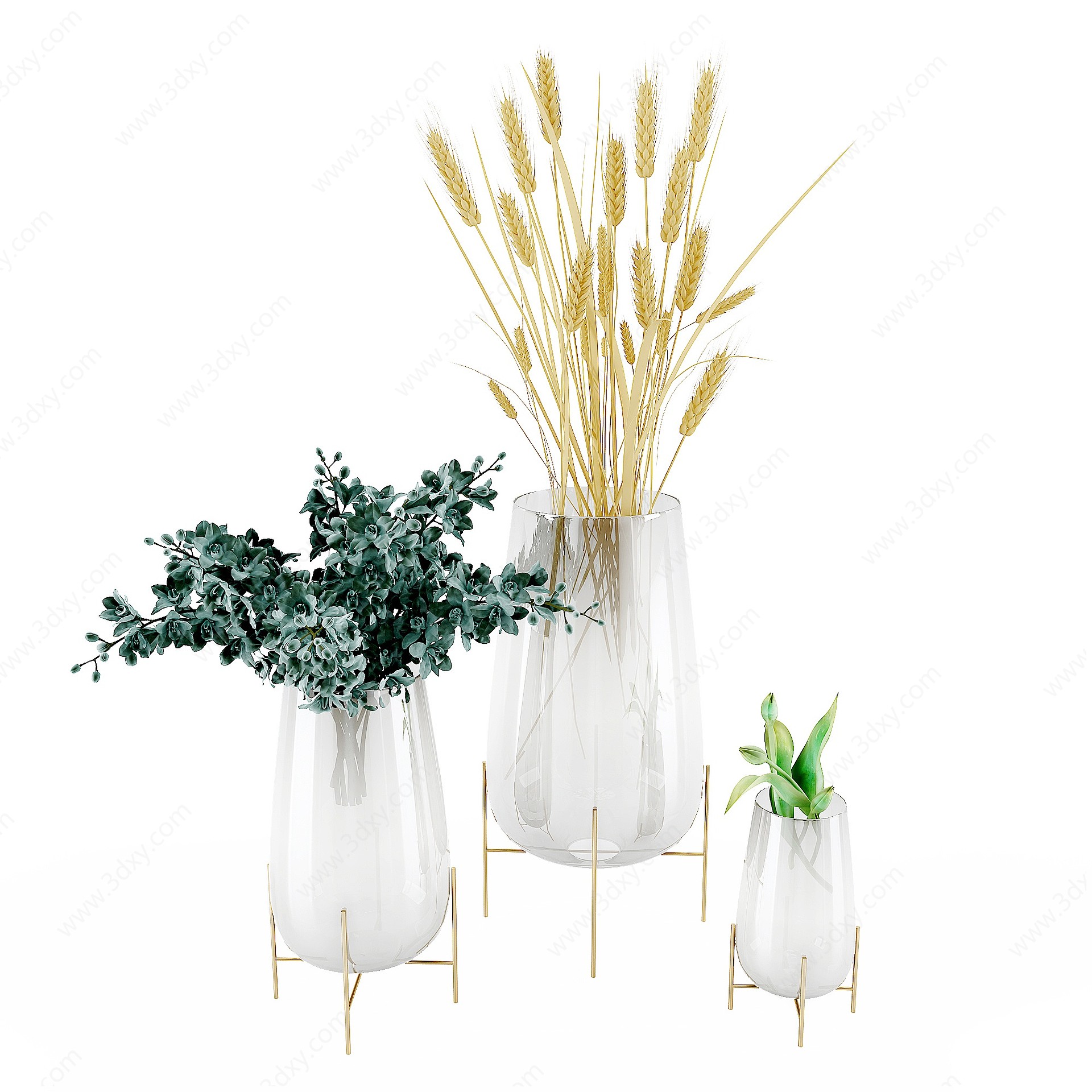现代玻璃瓶植物摆件3D模型