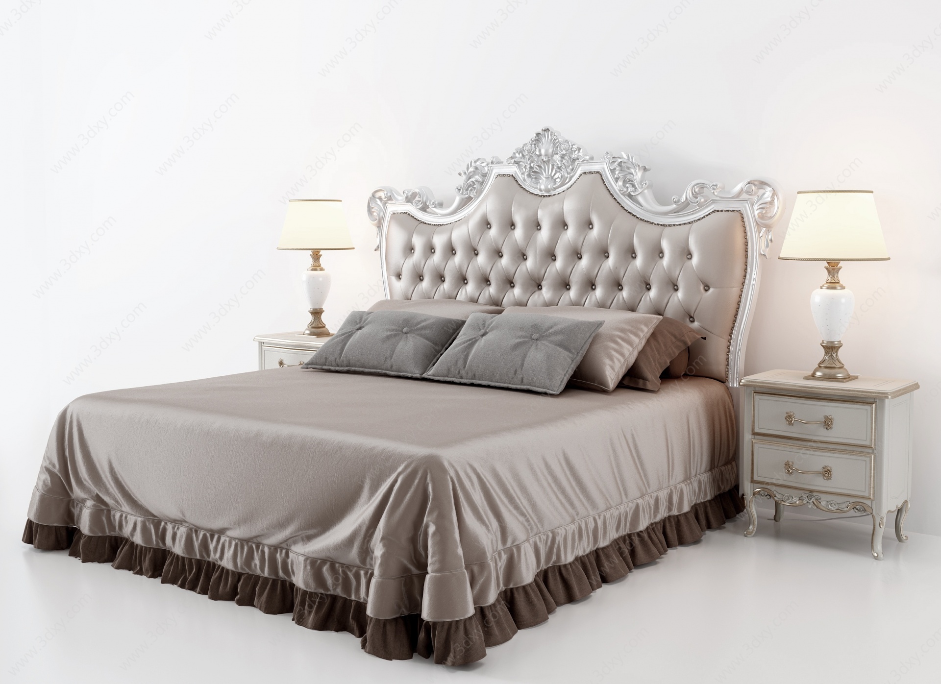 欧式法式古典雕花双人床3D模型