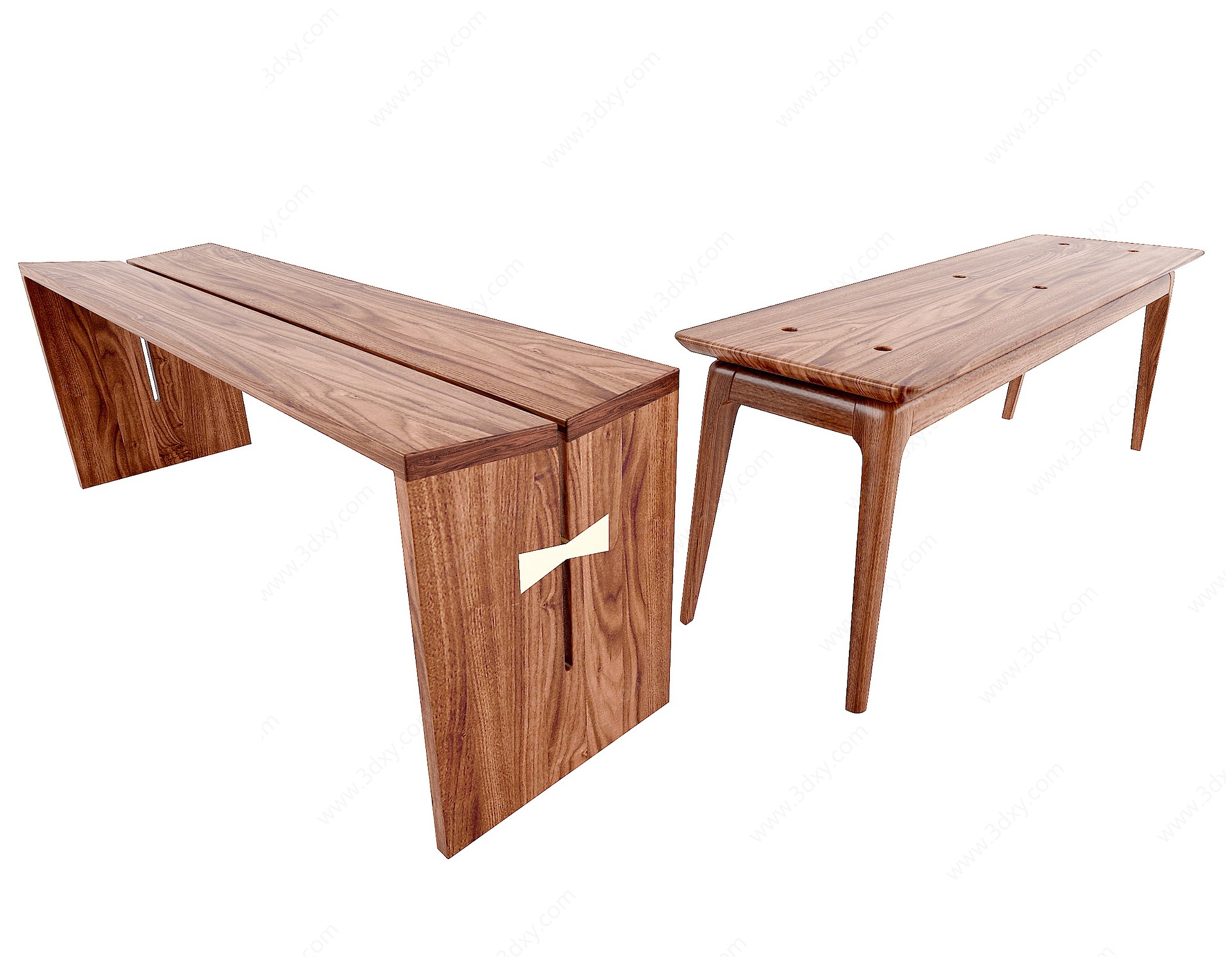 现代长条实木凳3D模型