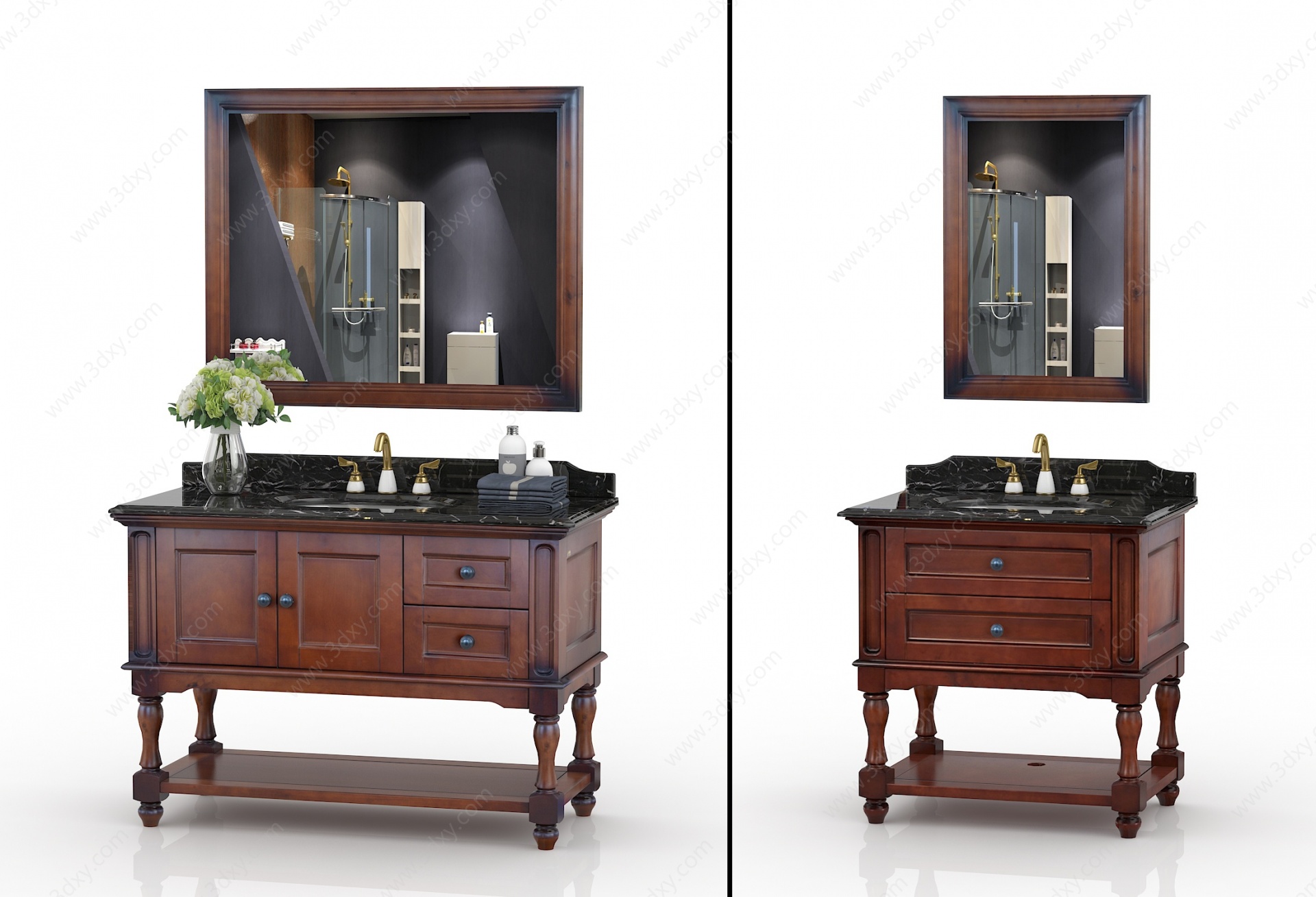 美式实木浴室柜镜组合3D模型