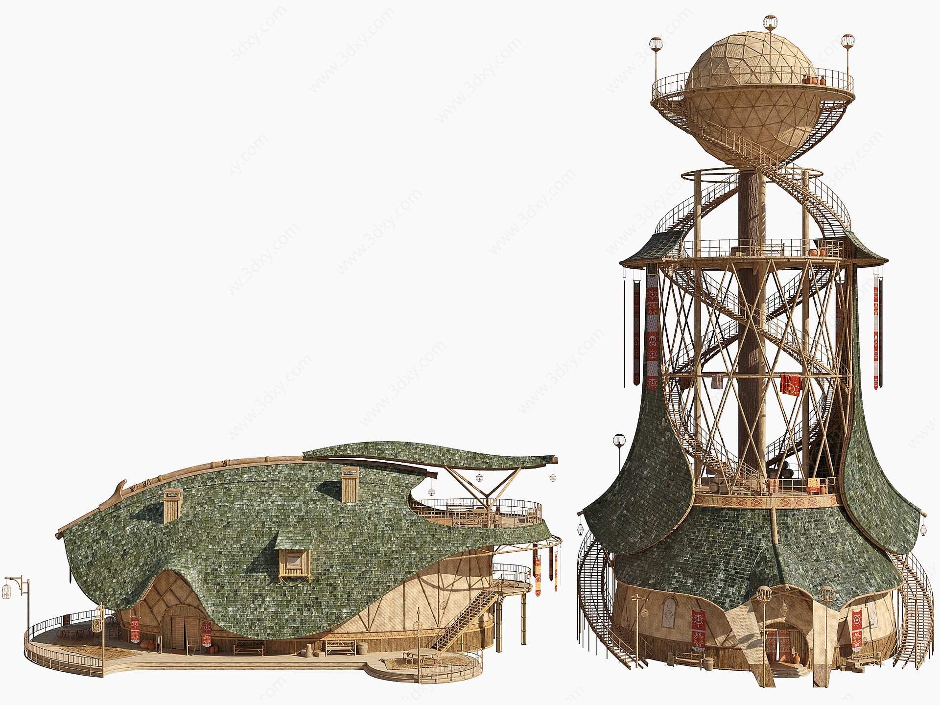 古代建筑住宅房子塔楼3D模型
