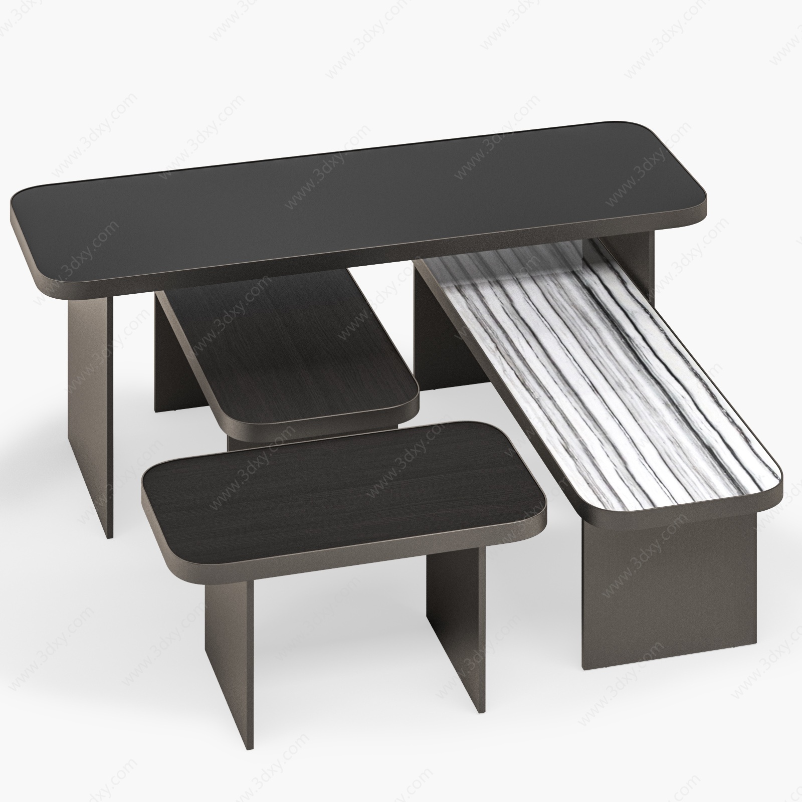 现代方桌椅组合3D模型
