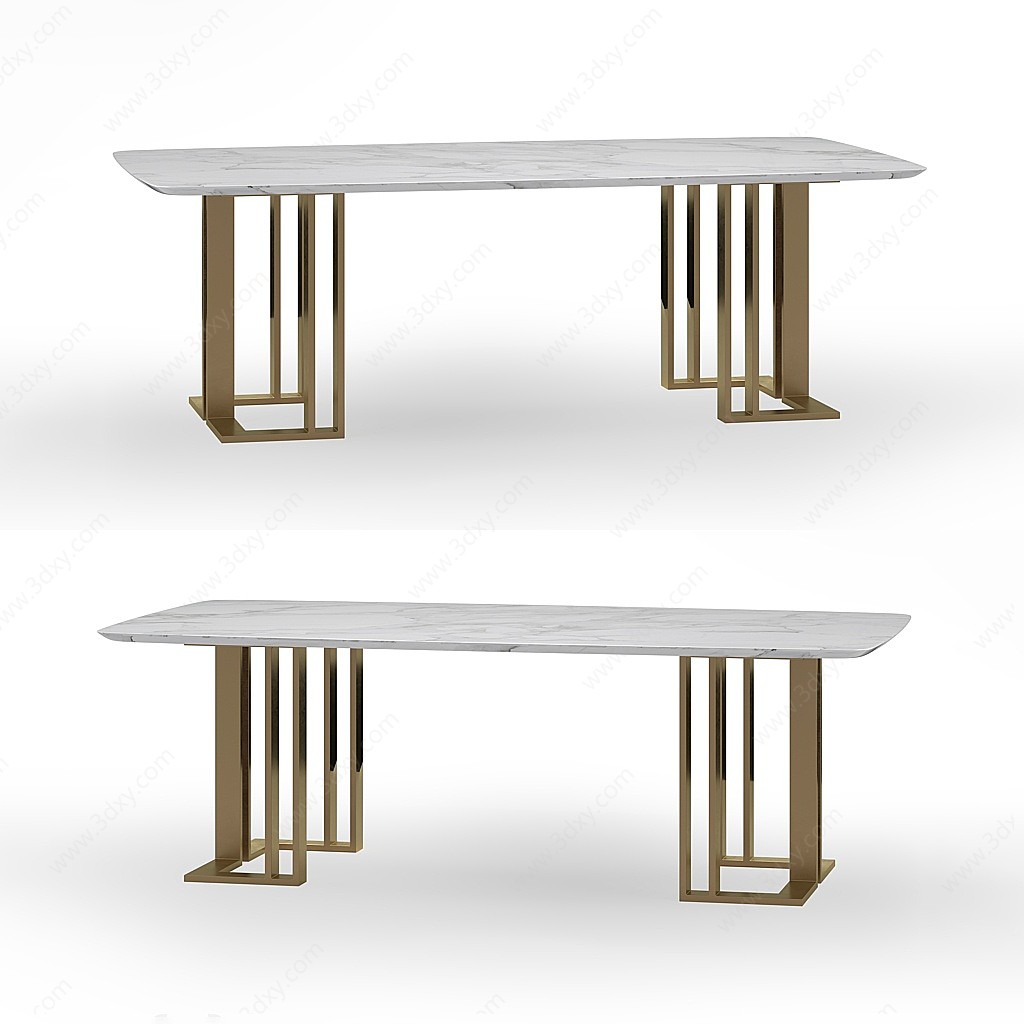 现代金属桌脚大理石方桌3D模型