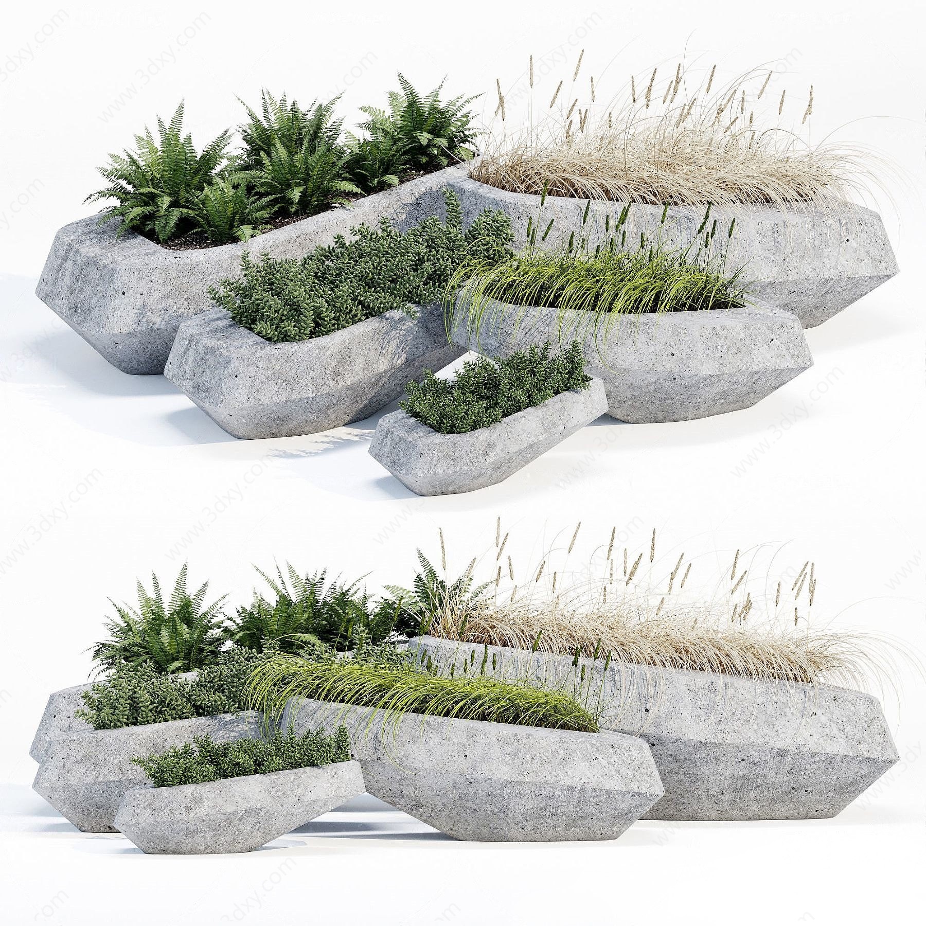 现代户外花池花槽绿植盆栽3D模型