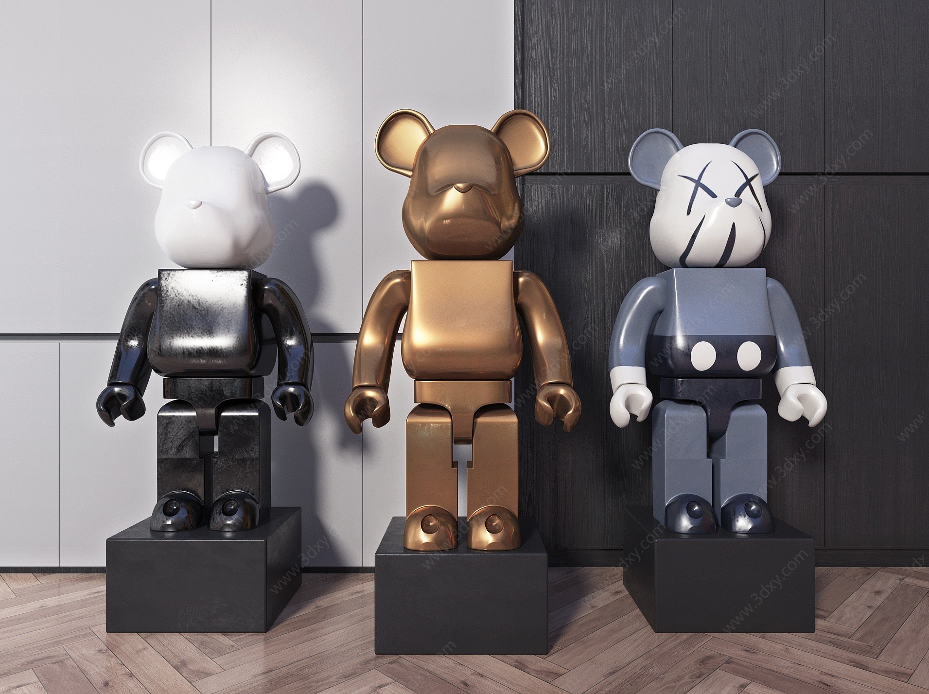 现代熊雕塑摆件组合3D模型