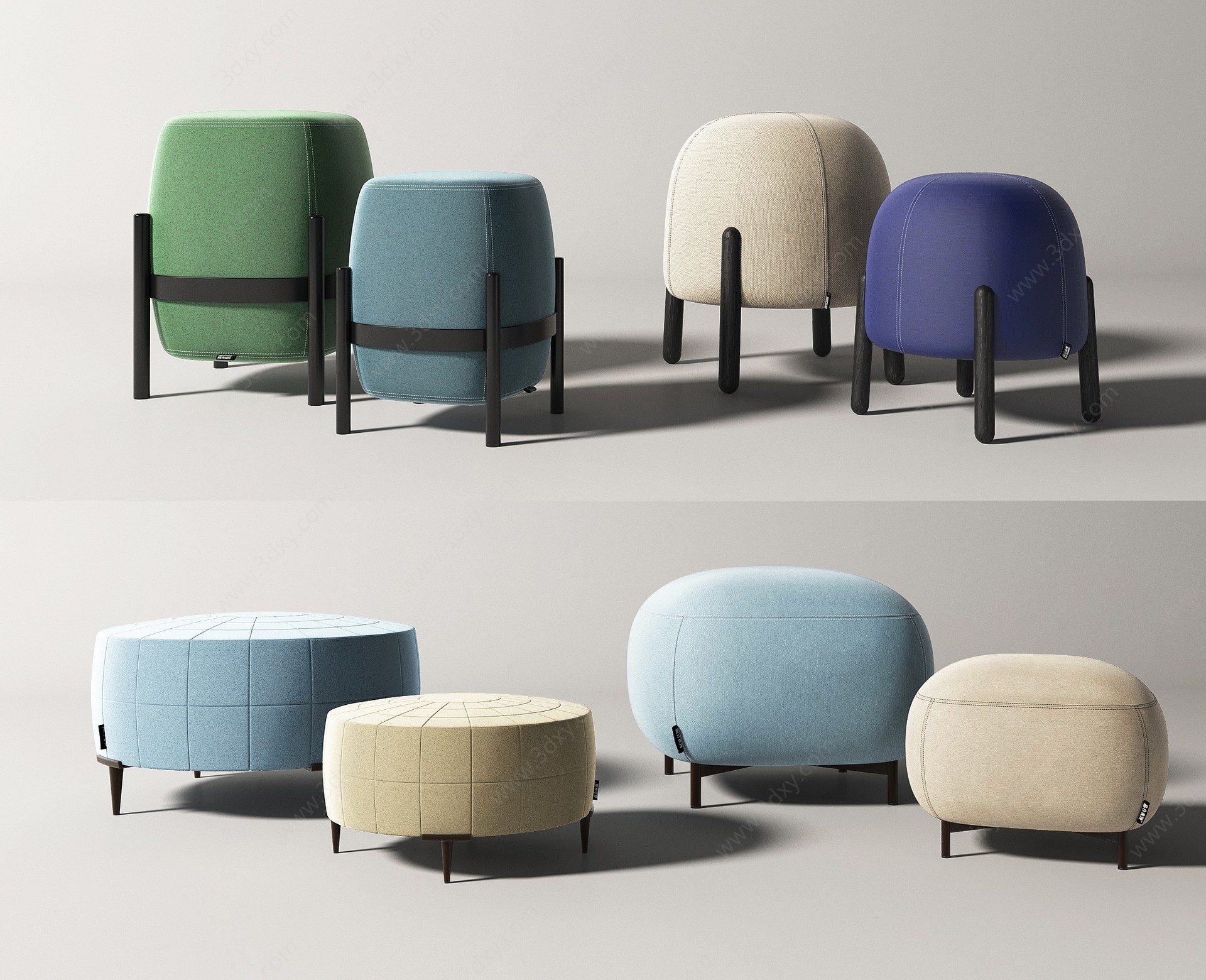 现代沙发凳组合3D模型