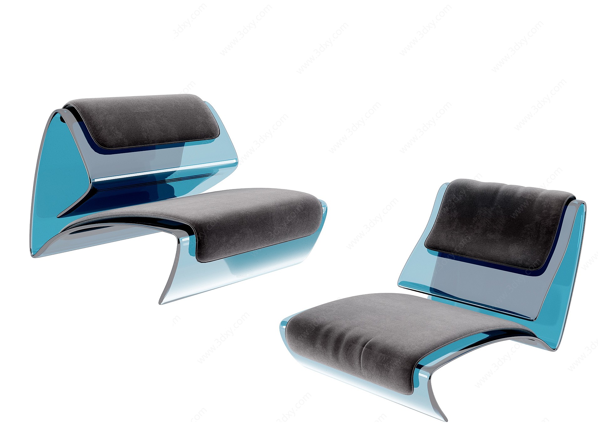 现代休闲椅躺椅组合3D模型