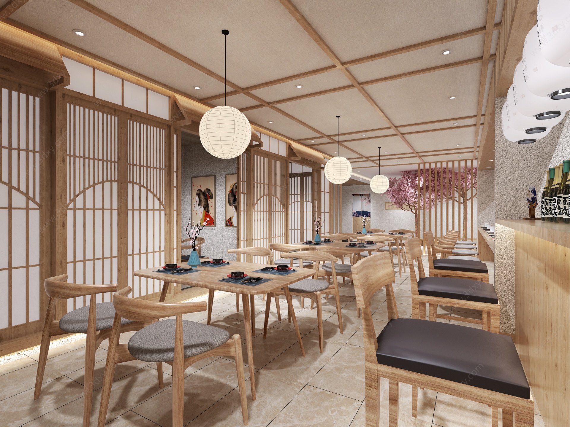 日式餐厅樱花树3D模型