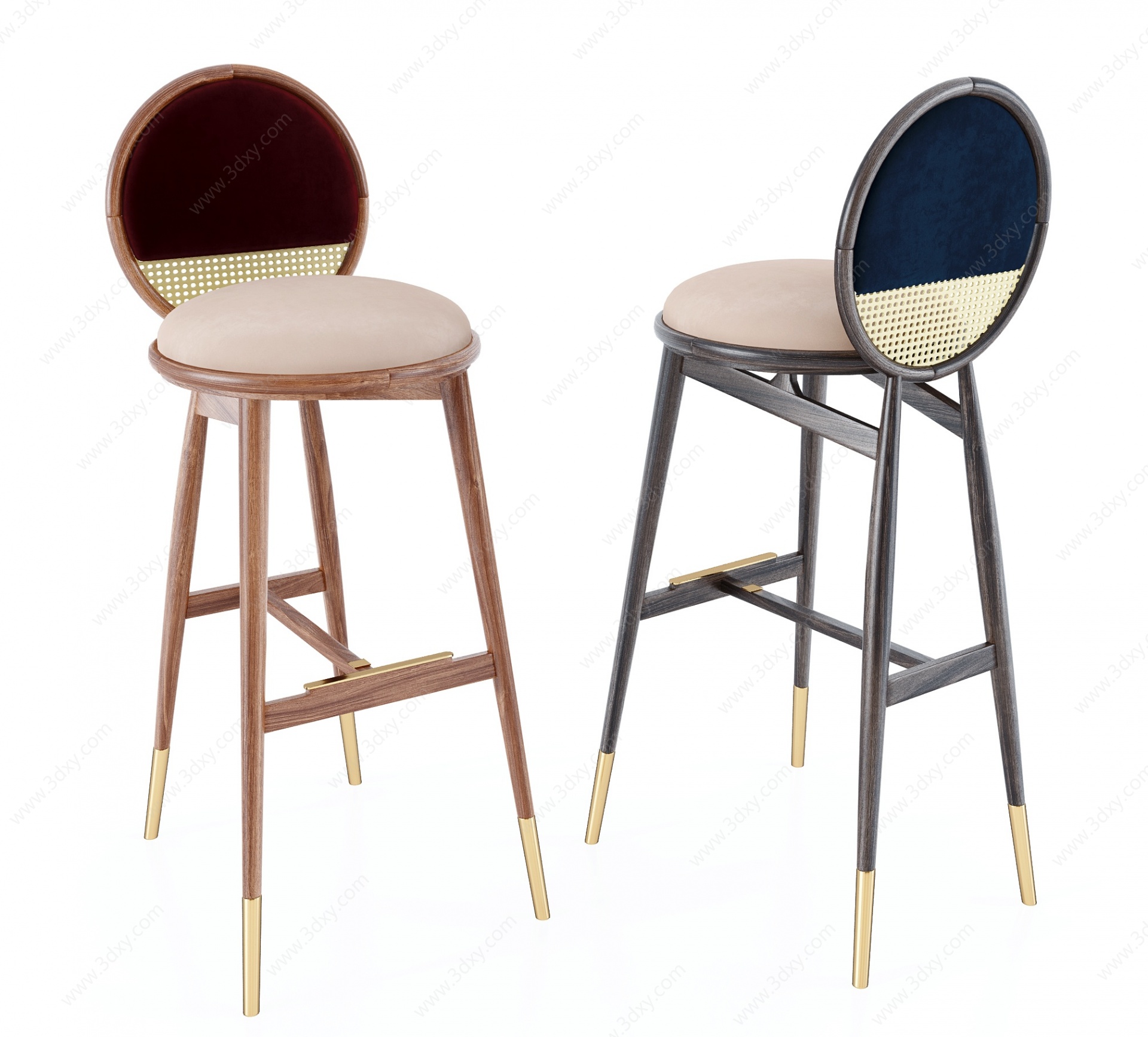 新中式实木吧台椅3D模型