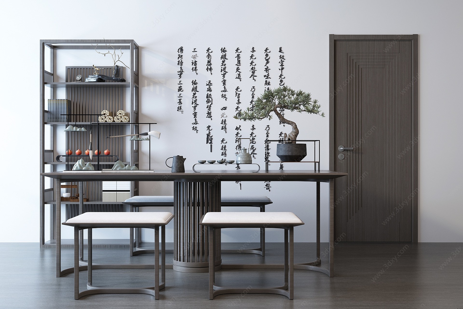 新中式餐桌椅书桌3D模型