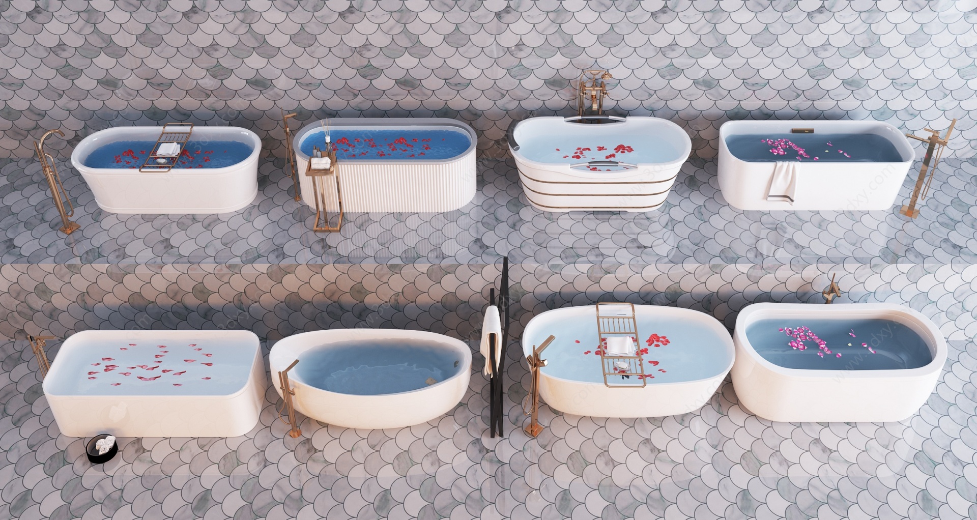 现代浴缸卫浴花洒组合3D模型