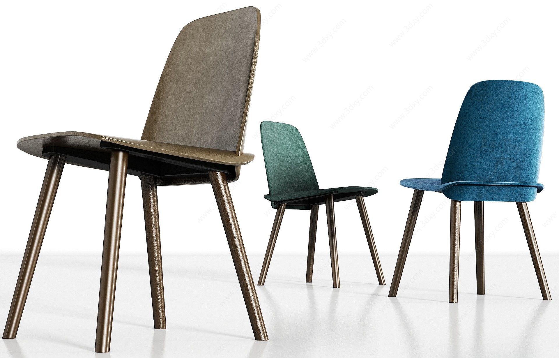 现代金属轻奢皮革绒布单椅3D模型