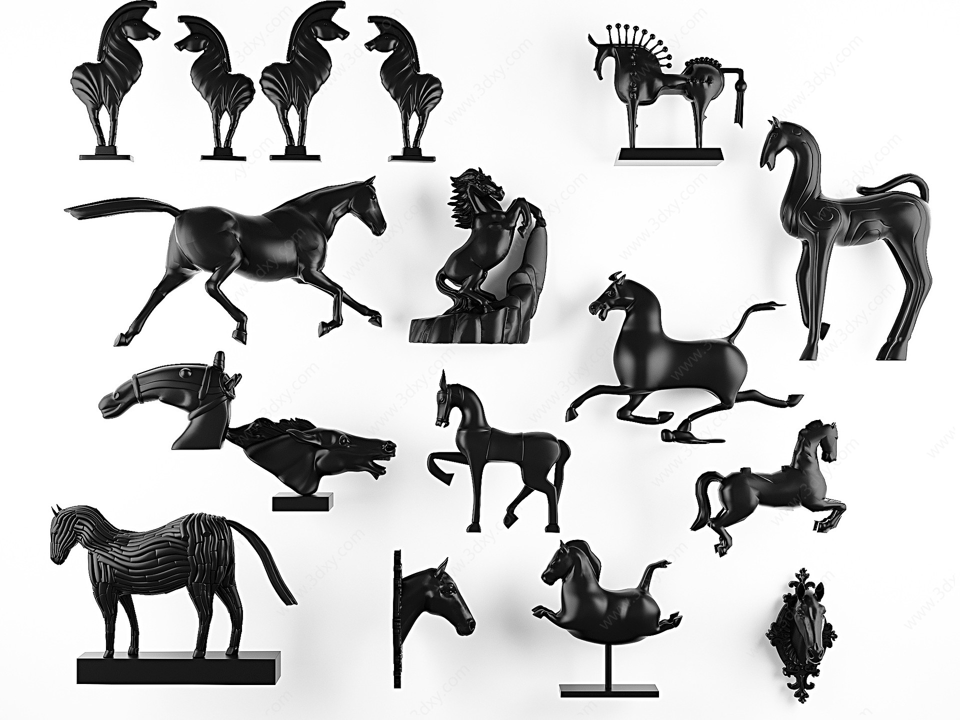 日式雕塑雕像马3D模型