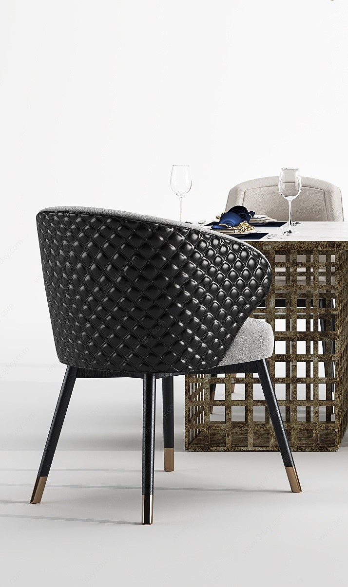 现代轻奢餐桌椅组合3D模型