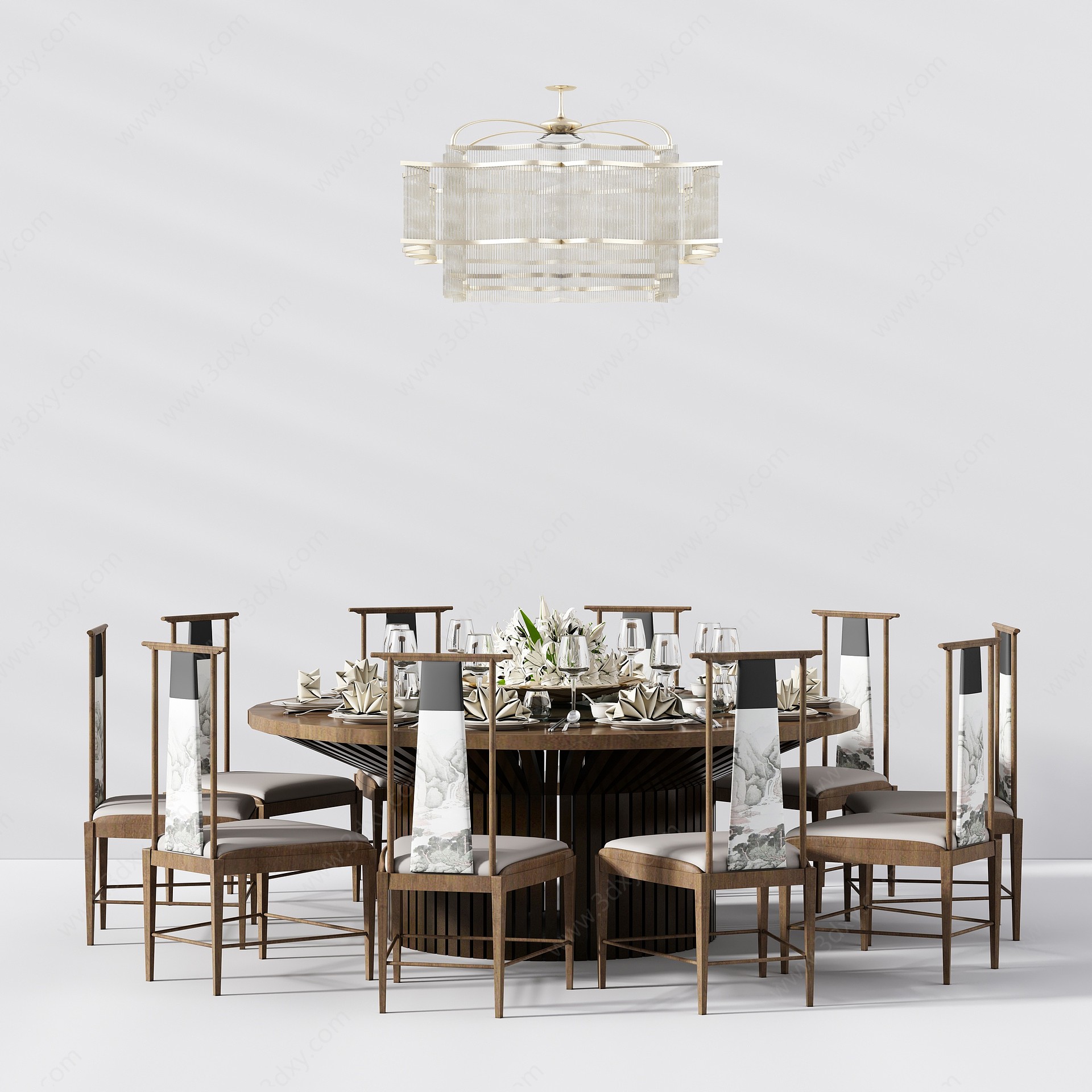 新中式宴会餐桌椅3D模型