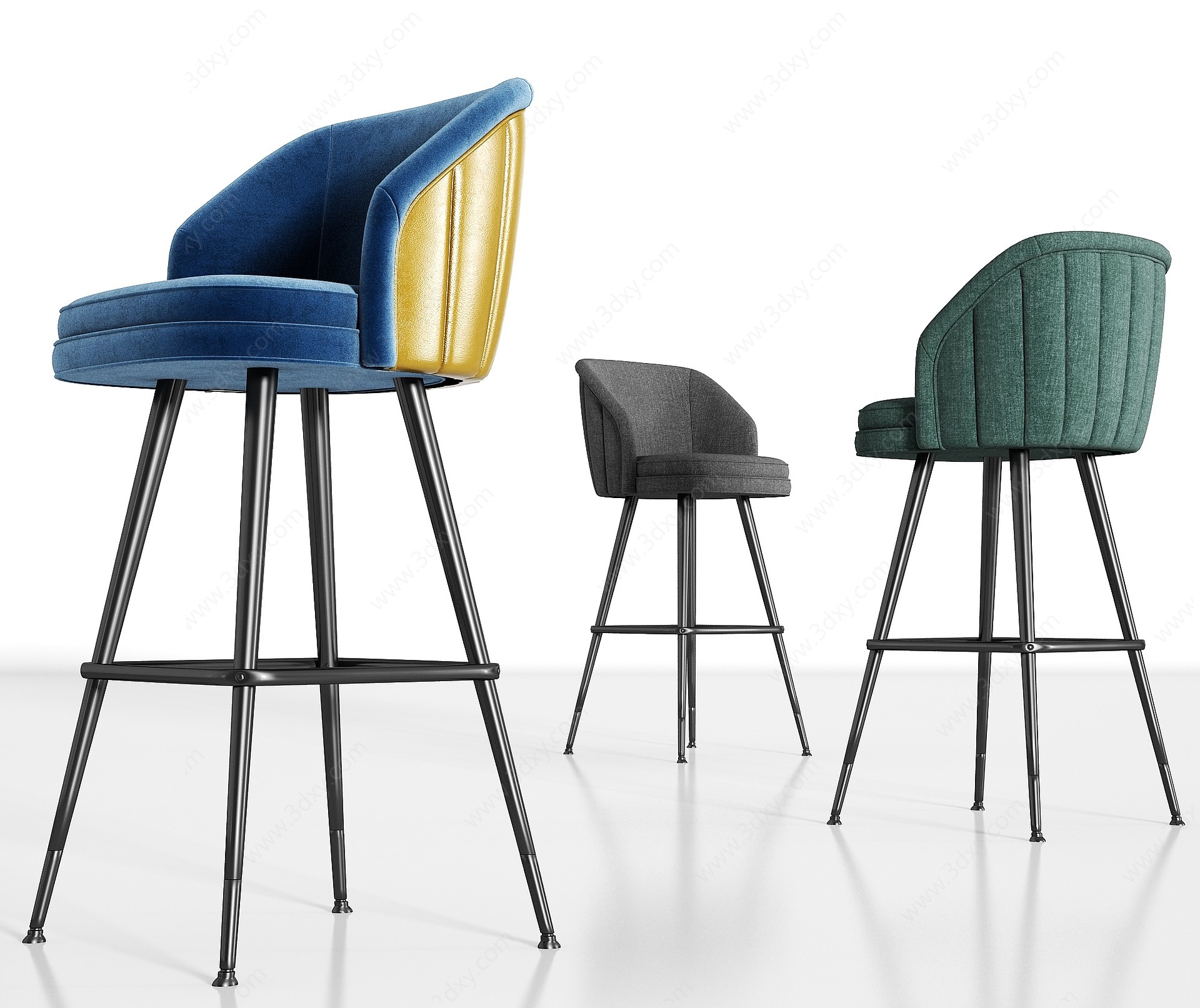 现代金属皮革绒布吧椅组合3D模型