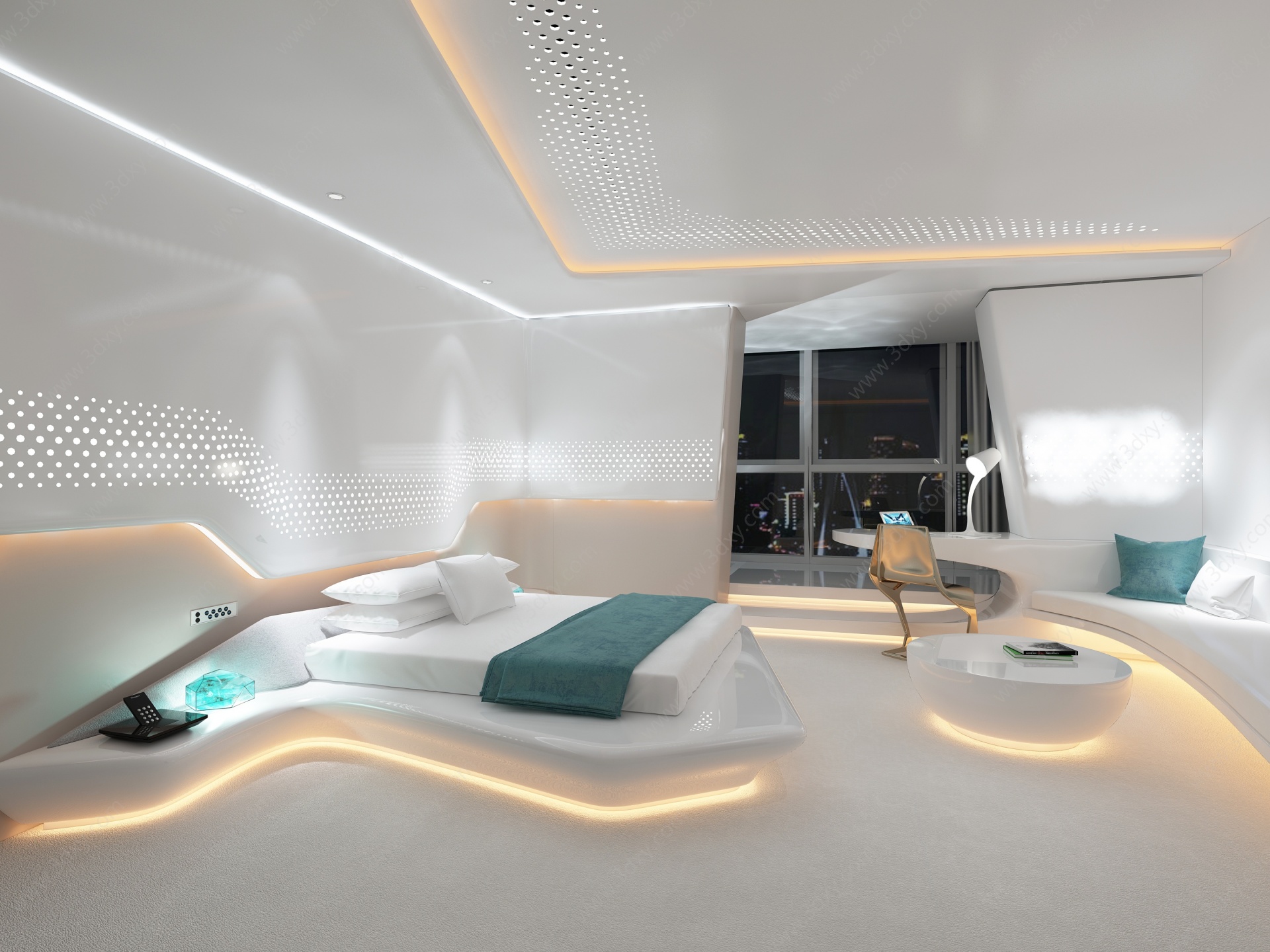 现代科技酒店卧室空间3D模型